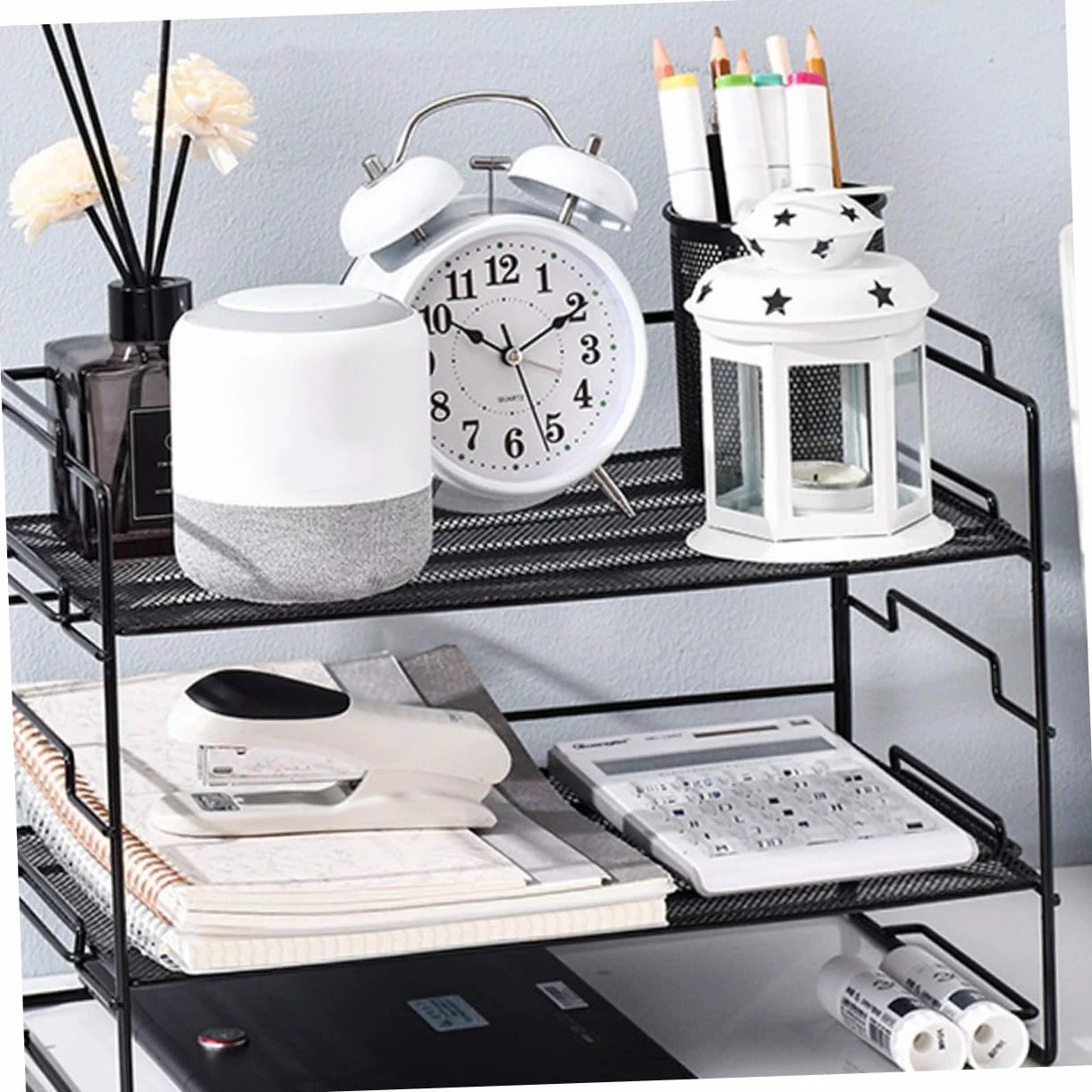 Organizer Documenti da Scrivania a 4 Livelli in Metallo Nero | Struttura Minimal Semplice e Stilosa, Uso in Ufficio per Ordinare e Catalogare Fogli