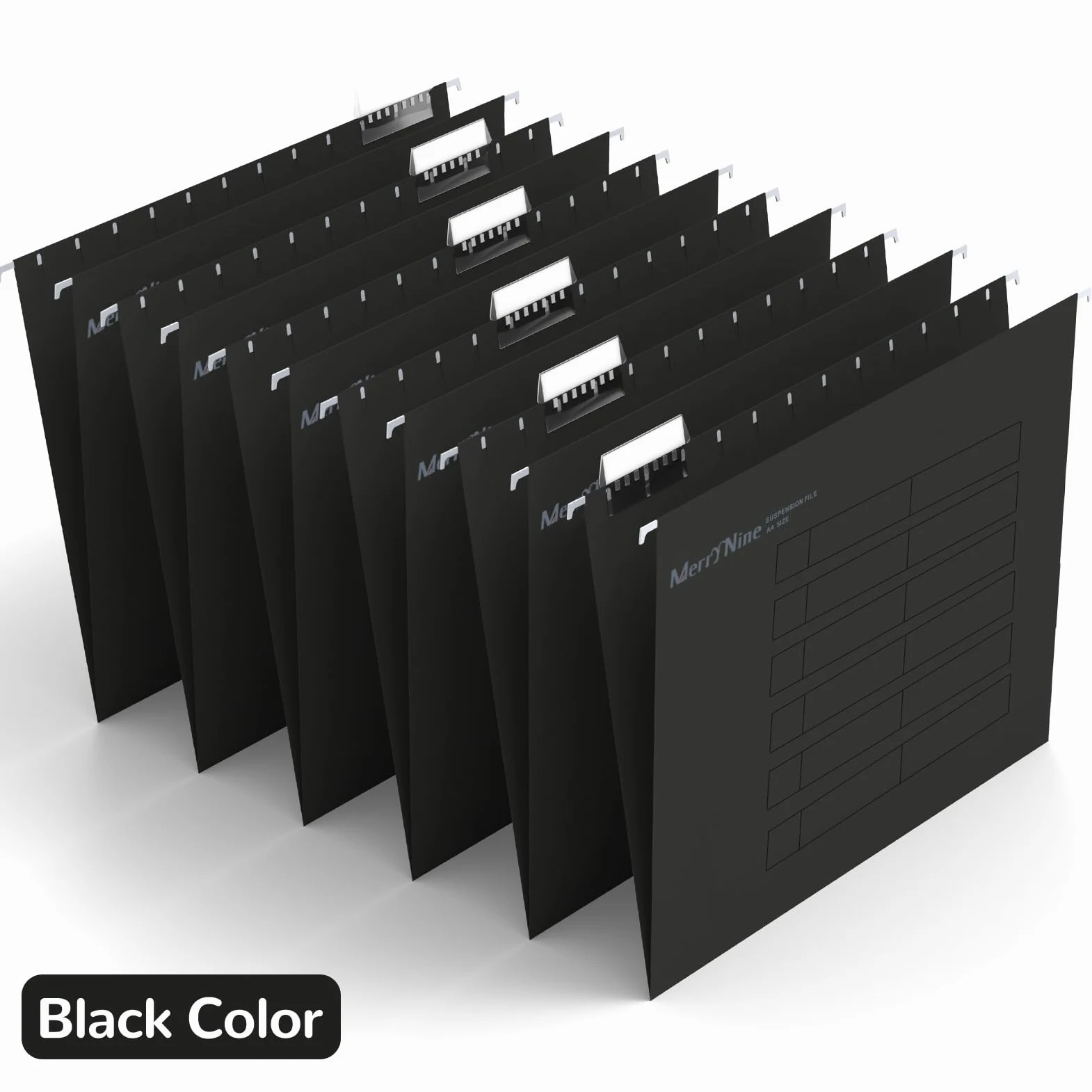 MerryNine 24 cartelle sospese in formato A4, formato A4, con linguette e inserti per schede, per scuola, casa, lavoro, ufficio, organizzazione (nero)