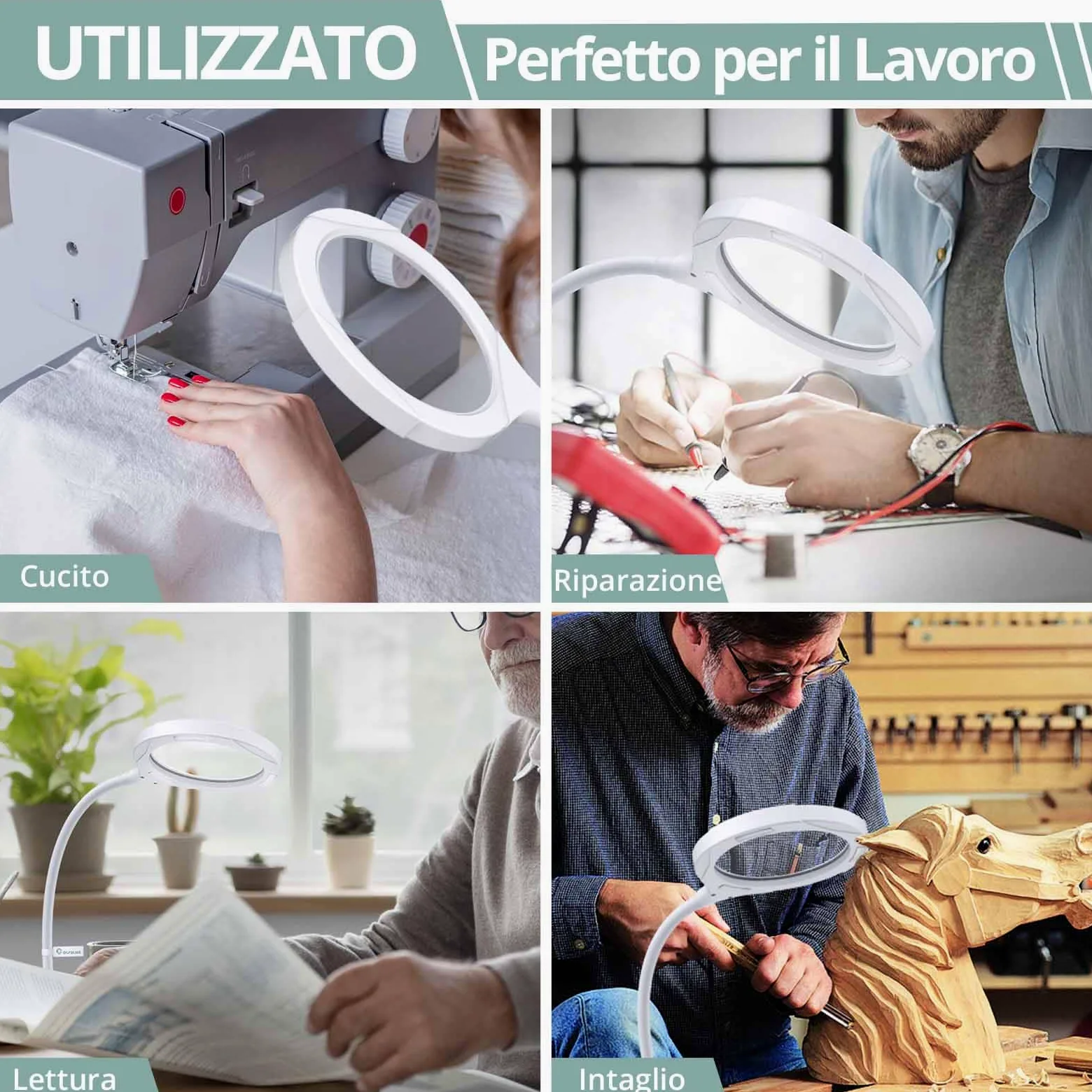 COLFULINE Lente di Ingrandimento con Lampade LED da Tavolo Ingrandimento Professionale 5x e 10x con Base e Morsetto 3 Livelli di Luminosità Regolabili per Lettura Pittura Fai-da-te Modello Manicure