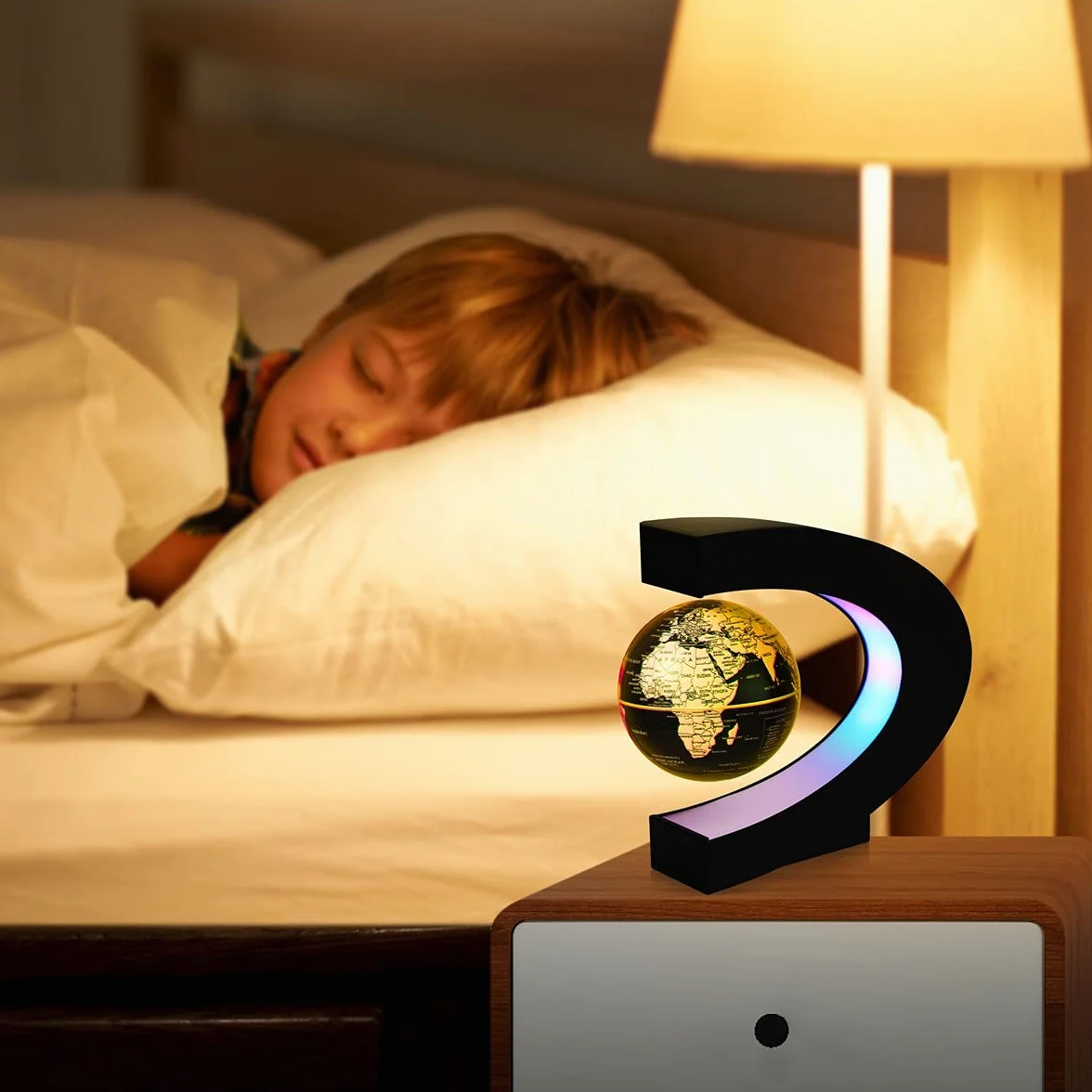 Magnetico Levitazione Galleggiante Mappa del Mondo Globo Multi-Color Cambiando Rotante Globo Levitante con Luci LED Ufficio Casa Decorazione Gadget per Amico Insegnante Business Compleanno Regalo