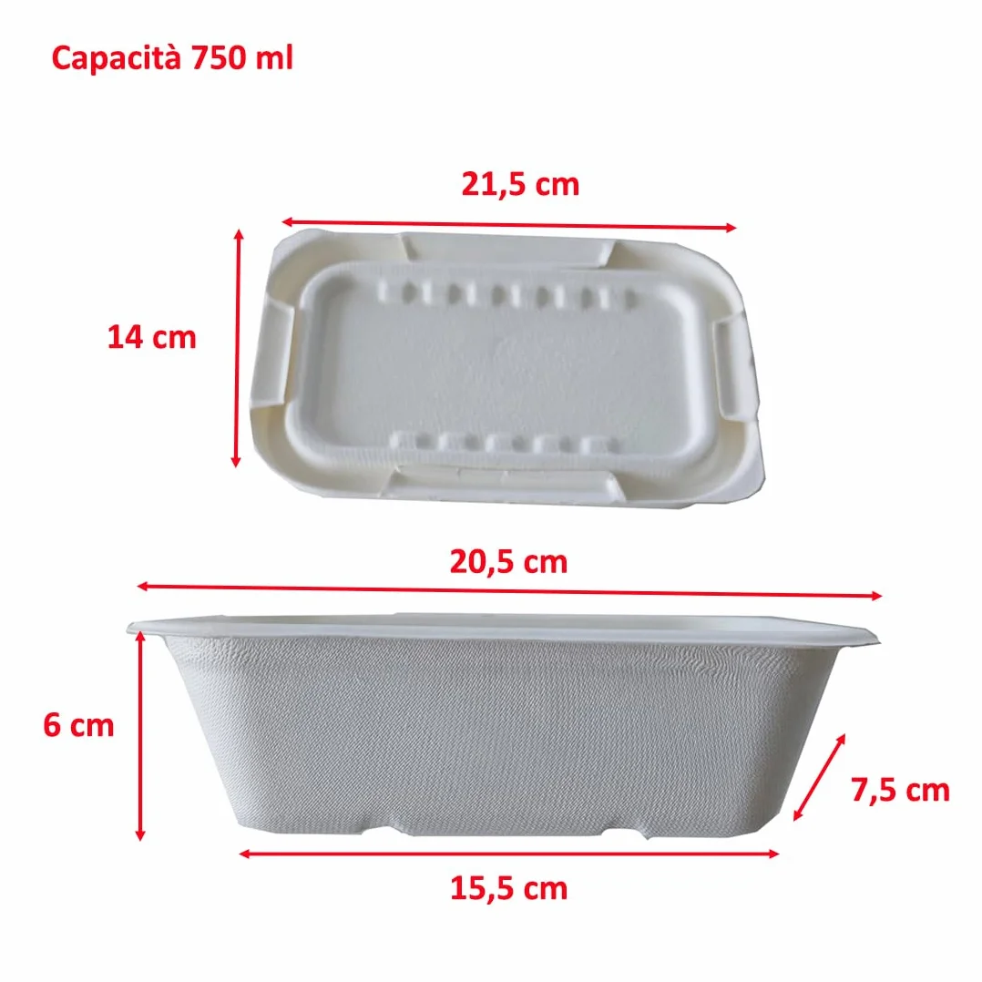 Vaschette in cellulosa 750-1000 ml con coperchio compostabili 100% take away bio 50 pz