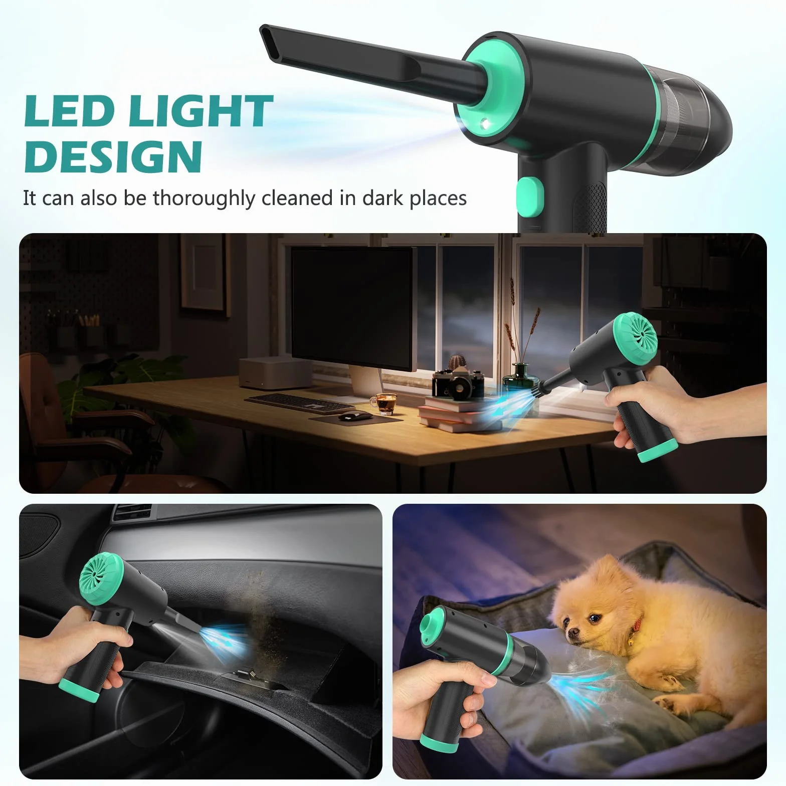 2 in 1 Aspirapolvere Per Computer e Elettrico Rimuovi Polvere,90000RPM Aria Compressa Senza Fili spray e 12Kpa Mini Aspirapolvere (3 Velocità, 7000mAh,Con Luce a LED) perTastiera,PC,Pulizia Casa,Auto