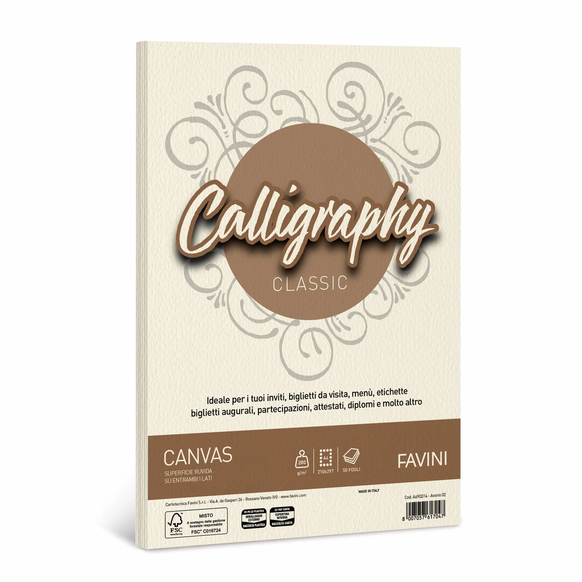 Favini A69Q314 Calligraphy Canvas A4 Avorio 50 Fogli