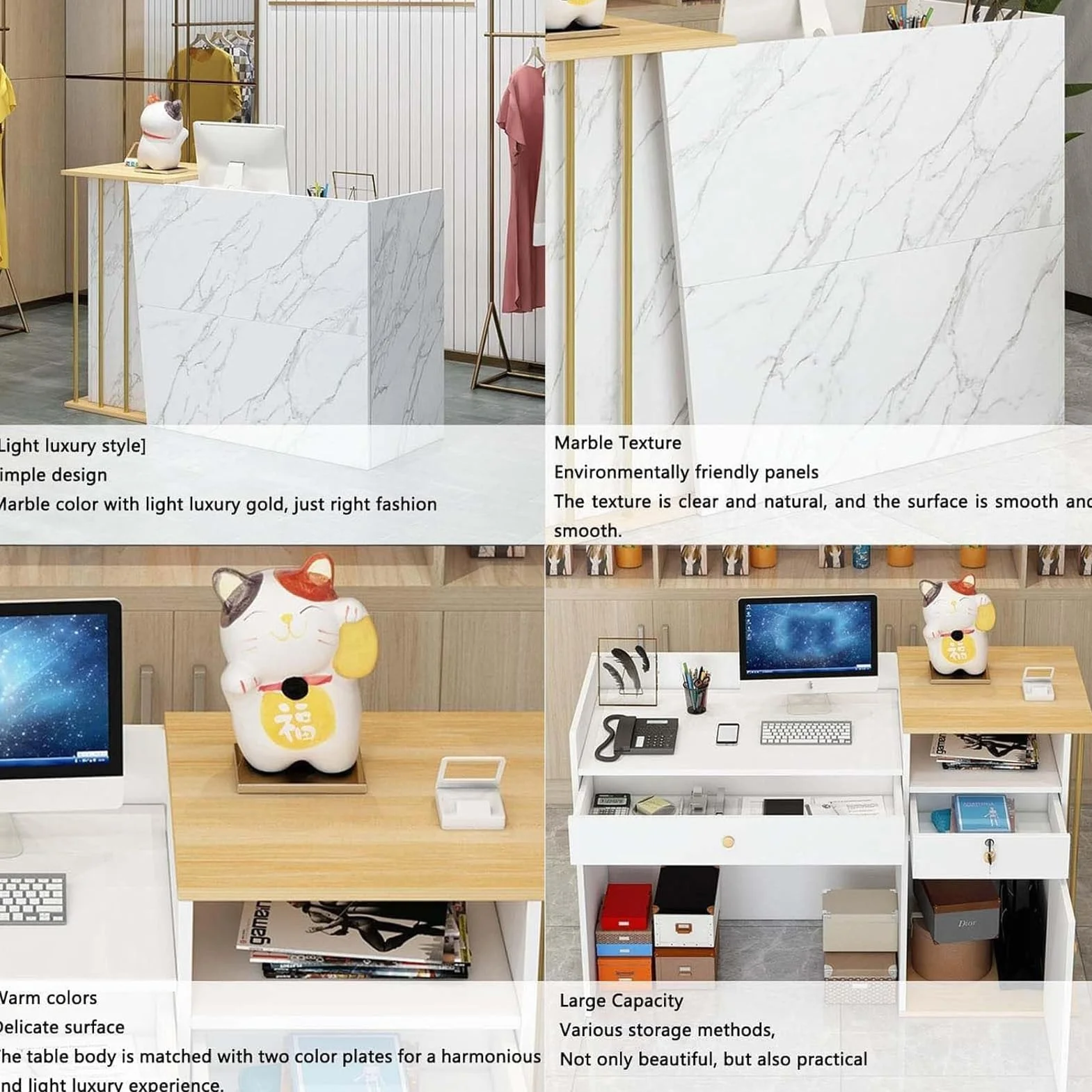 Bancone Reception per Centro Estetico – Banco Cassa Professionale con Cassetto, Desk Reception per Ufficio e Negozio, Ideale per Negozi di Abbigliamento, Pasticcerie B 100cm