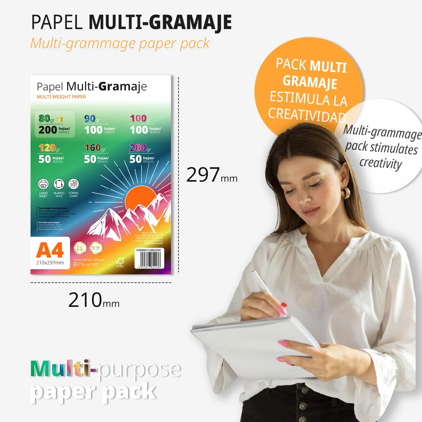 Risma di Carta A4 Bianca, Carta Multi-Grammi per Fotocopie, Scrivere, Disegnare o Lavoretti Manuali, Carta A4 per Uso Domestico, Scolastico o Aziendale - Ofituria (Multi-Grammi 200gr+)