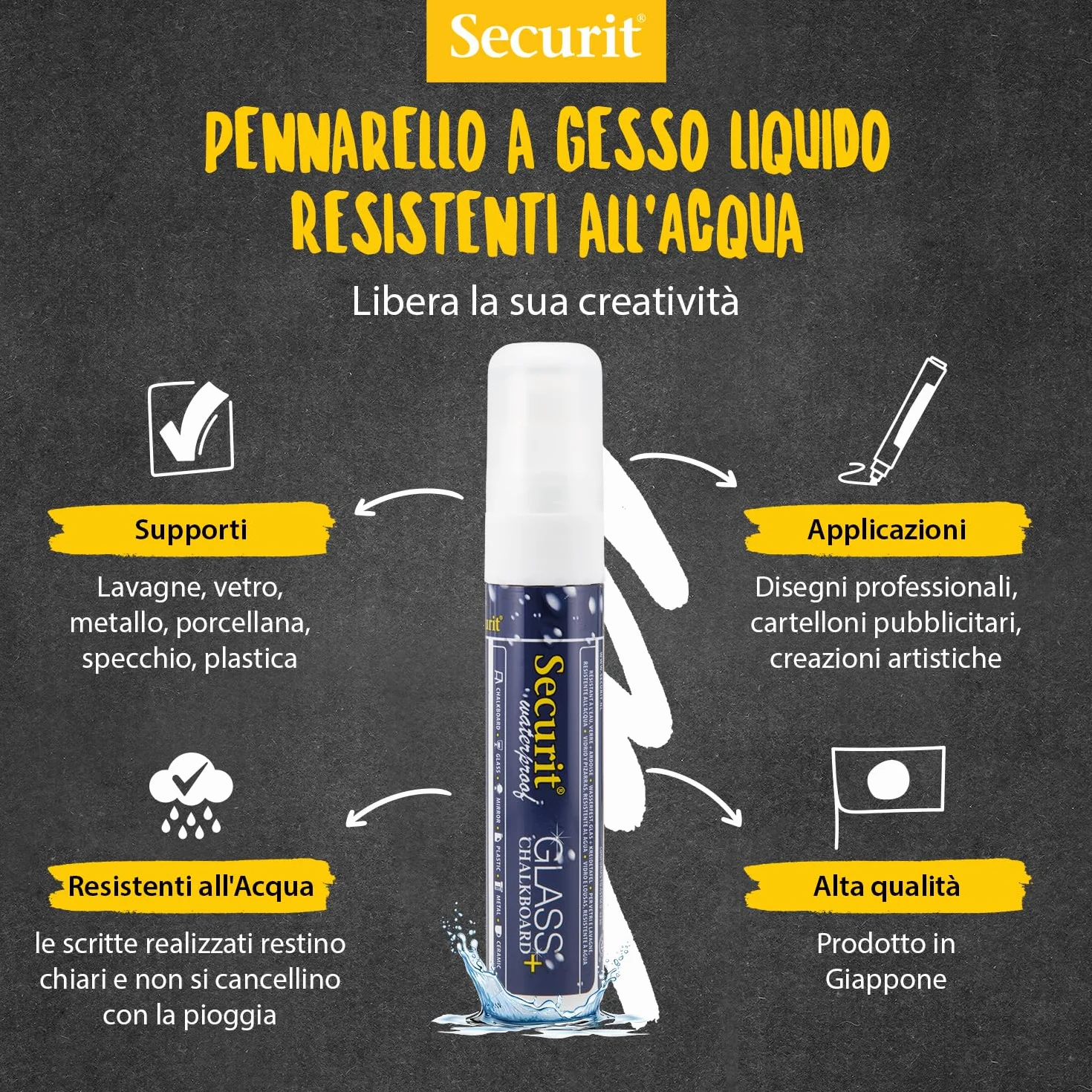 SECURIT Pennarello A Gesso Liquido Resistente all'Acqua Punta Grande 7-15mm Bianco