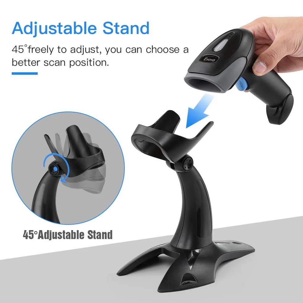 Eyoyo lettore di codici a barre 2D 1D con supporto, USB Wired QR code Barcode Scanner, scanner manuale per la gestione dell'inventario, codice a barre portatile/lettore di codici QR