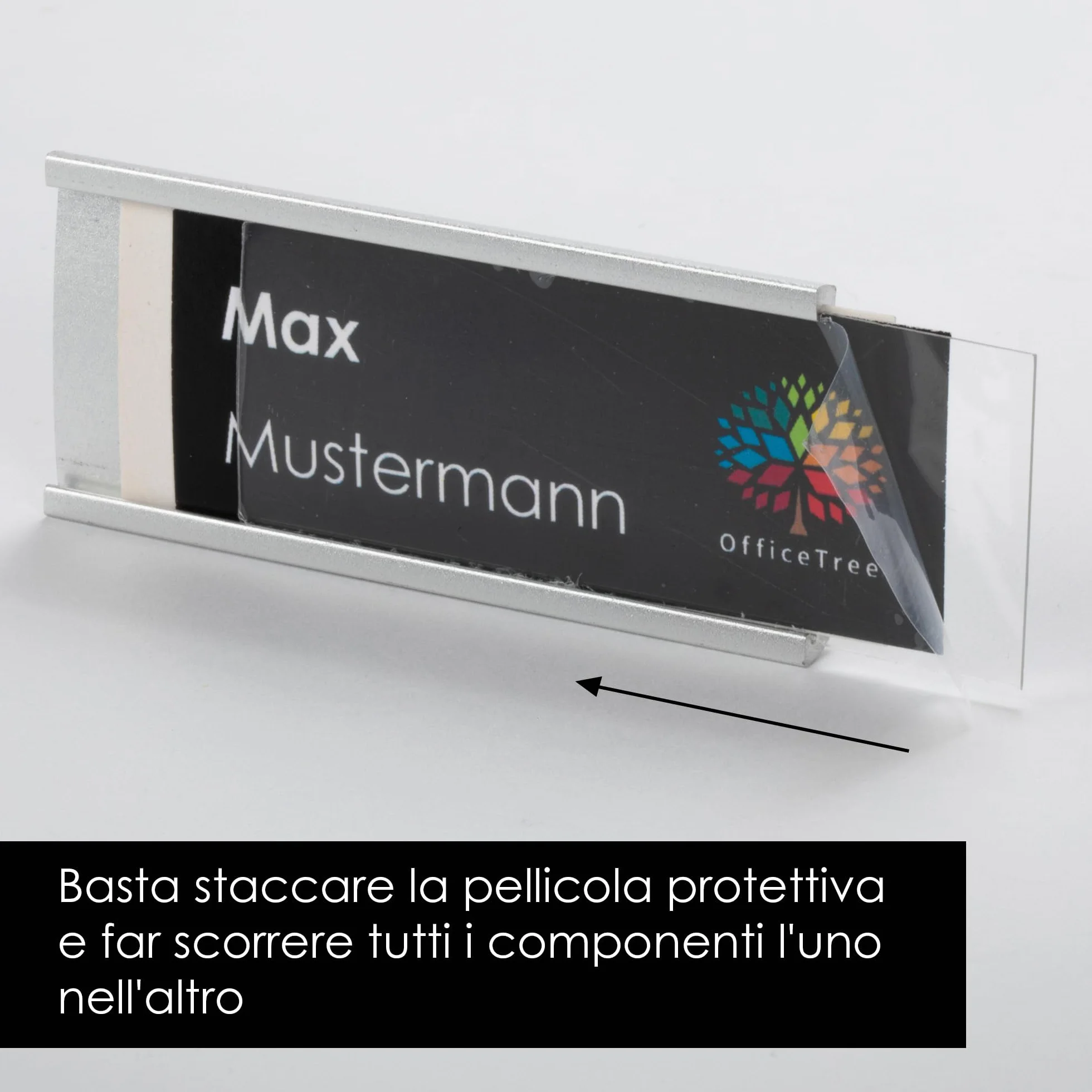 Targhette portanomi alluminio 72x32mm doppio magnete OfficeTree 10 szt