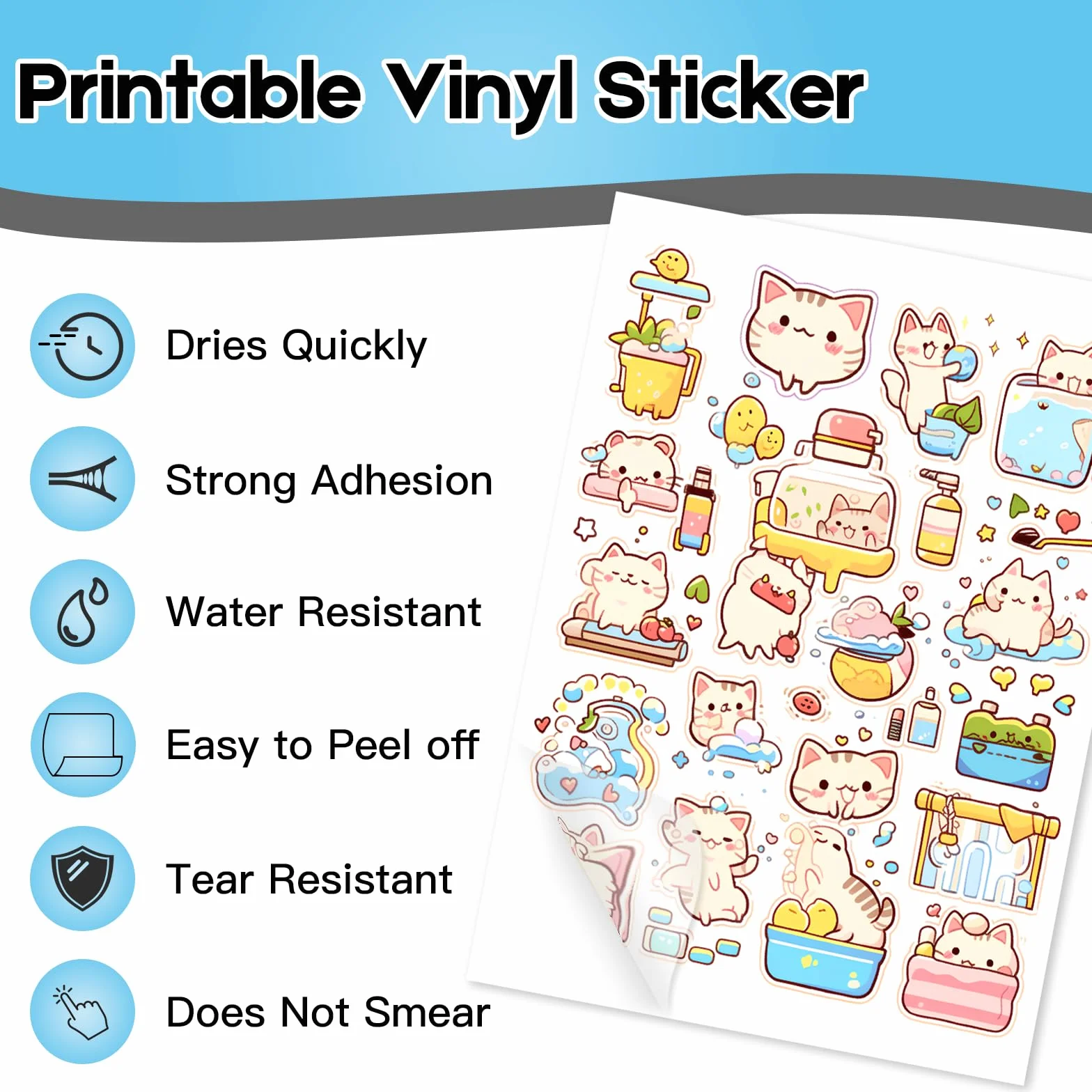 Carta adesiva in vinile stampabile per stampante a getto d'inchiostro A4 297x210 mm impermeabile compatibile Cricut colori vivaci Trasparente 30 fogli