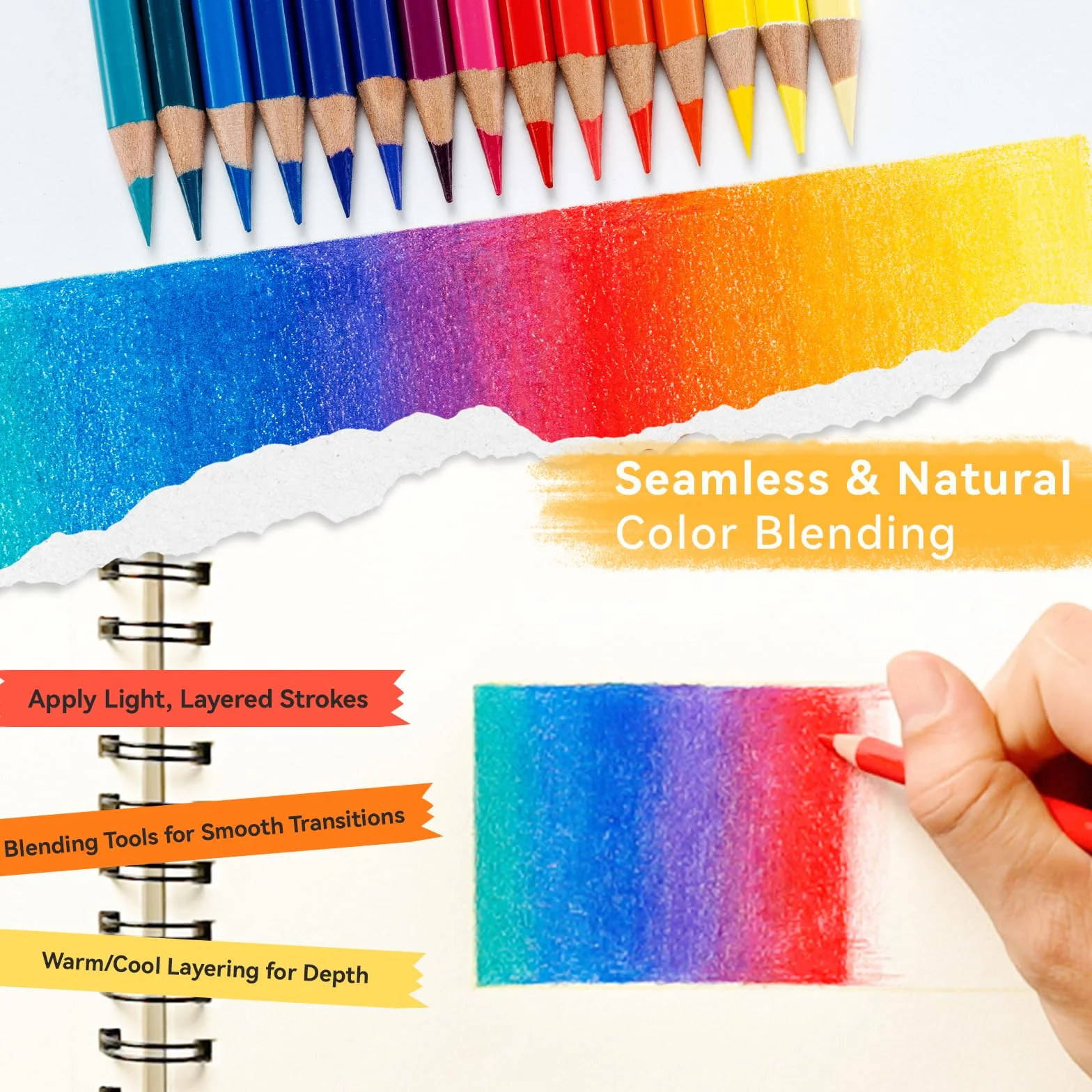 Ohuhu Matite colorate, 72 colori a matita sfumabili ad alta pigmentazione con anima morbida e spessa da 4 mm a base di olio per artisti professionisti che disegnano e fanno schizzi - Halawa Series