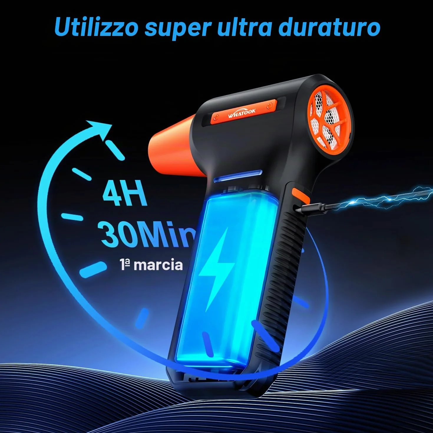 WAHTOOK Aria Compressa Elettrico：250000RPM Soffiatore Aria Compressa con 270 Minuti di Autonomia Della Super-Lunga, 3 Velocità Mini Soffiatore di Pulizia PC, Divano, Tastiera, Auto