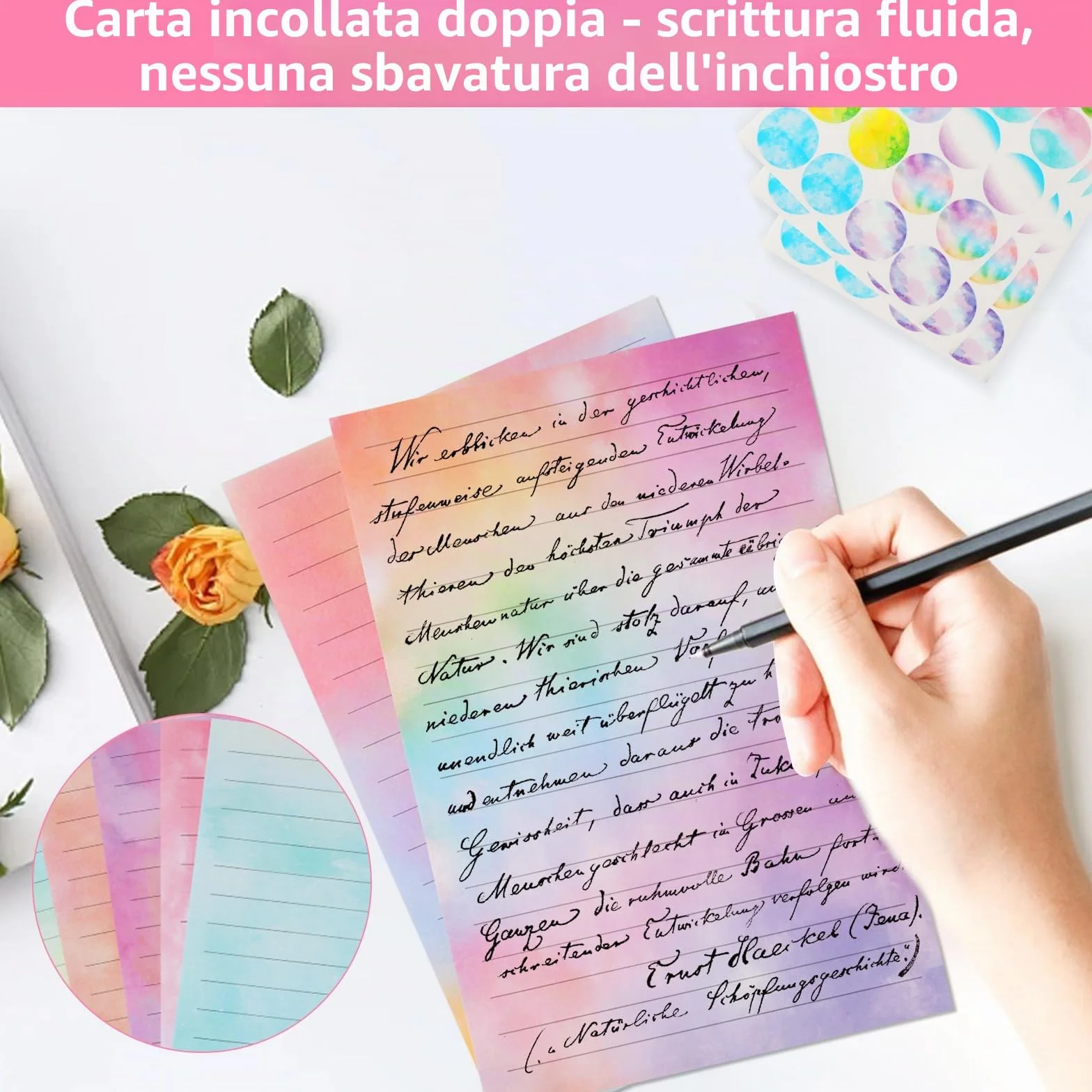 Carta da Lettere con Busta Set 160 Pz, Buste Colorate per Lettere Acquerellabili, Include 60 Adesivi