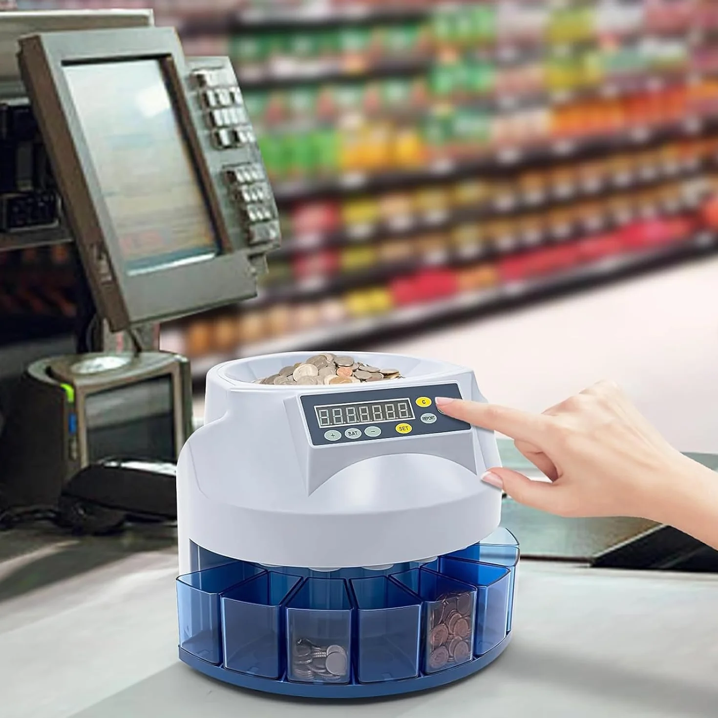 Macchina selezionatrice di monete, contatore di monete elettrico con display, 200 monete/min, autocontrollo dei guasti, design durevole, smistamento preimpostato per aziende e supermercati
