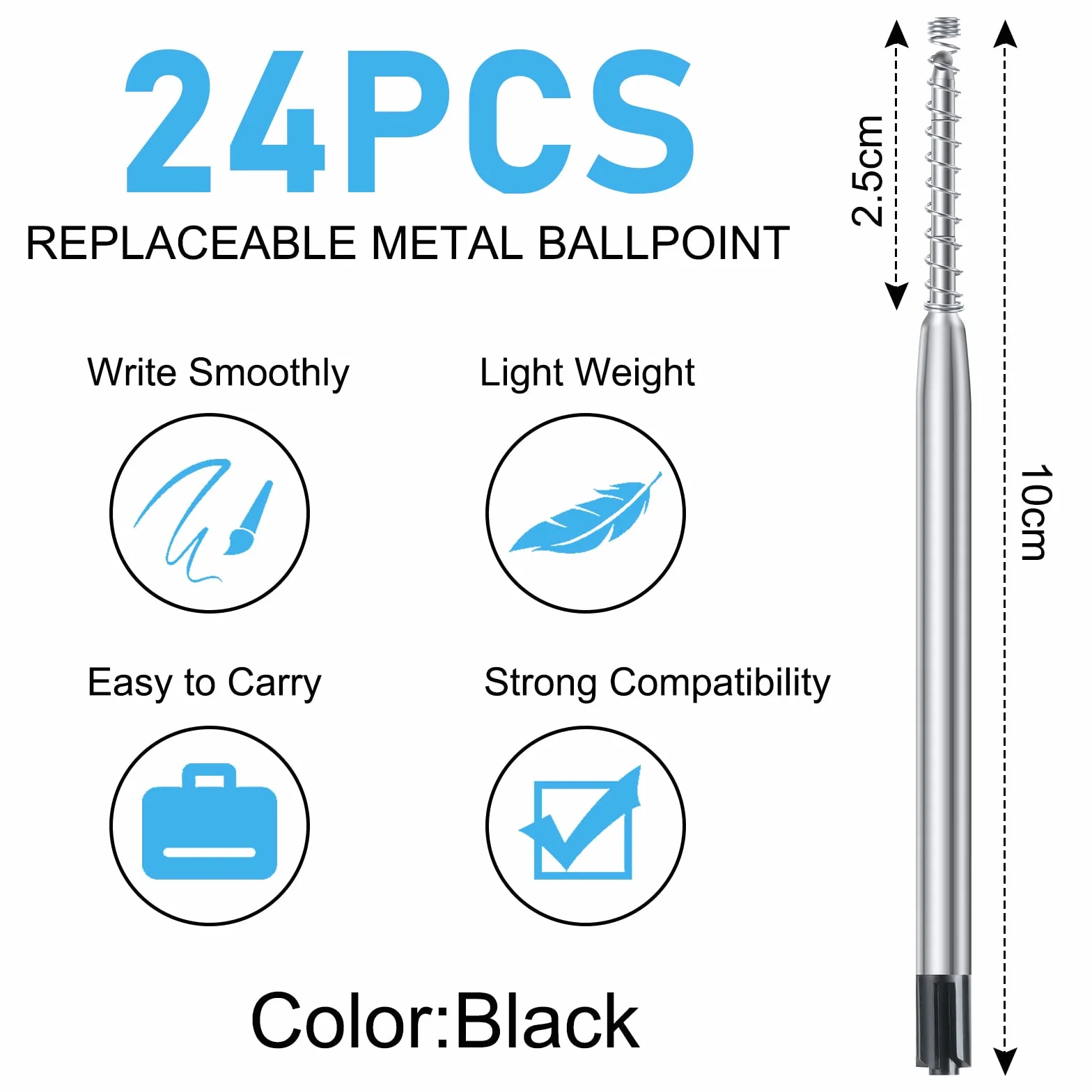 Set di Ricariche per Penne Parker, 24 Pezzi, Refill Penna a Sfera, 0,5 mm Punta Media (Nero)