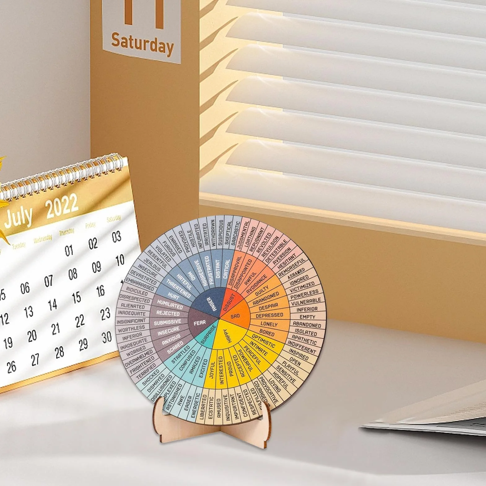 Grafico delle emozioni ruota dei sentimenti tabella emozioni design fronte retro espositore aiuto visivo comunicazione calma consapevolezza sé uso domestico