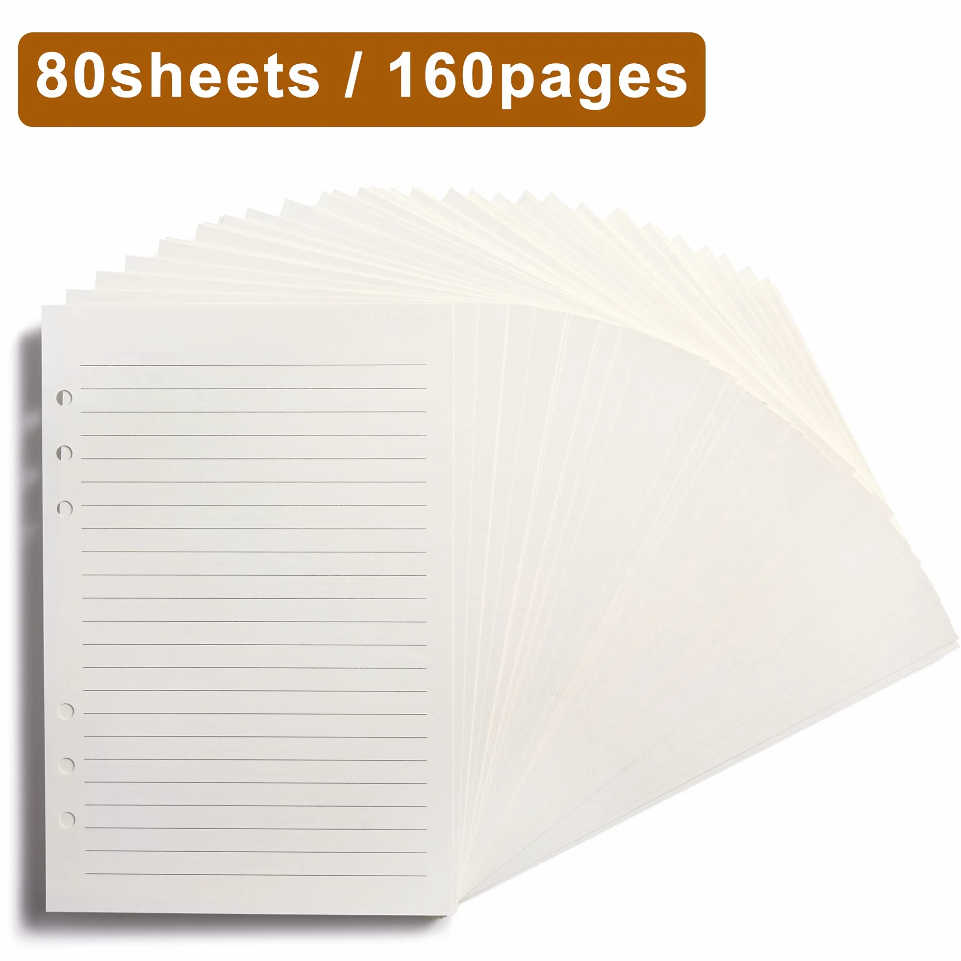 Carta a righe A5 6 fori per raccoglitori fogli sfusi 8 mm 80 fogli 160 pagine 14 x 21 cm beige
