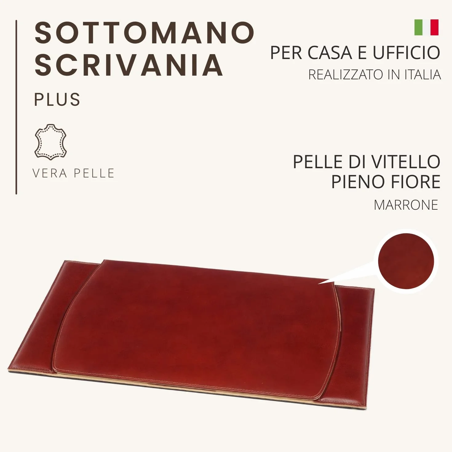 Sottomano da Scrivania in Pelle Pieno Fiore Fatto a Mano Italia Marrone