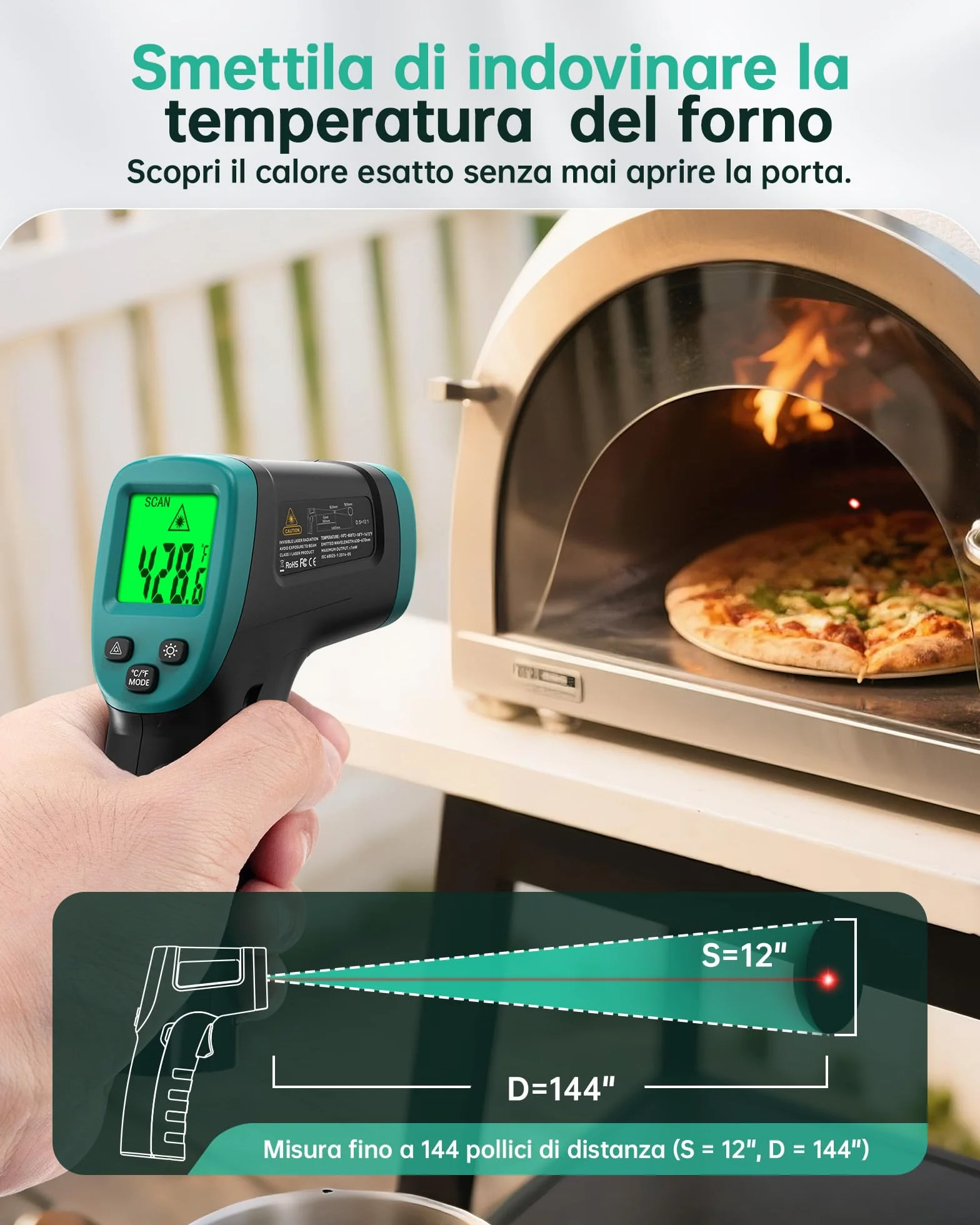 ERICKHILL Termometro a infrarossi -50°C ~ 600°C laser senza contatto con emissività regolabile