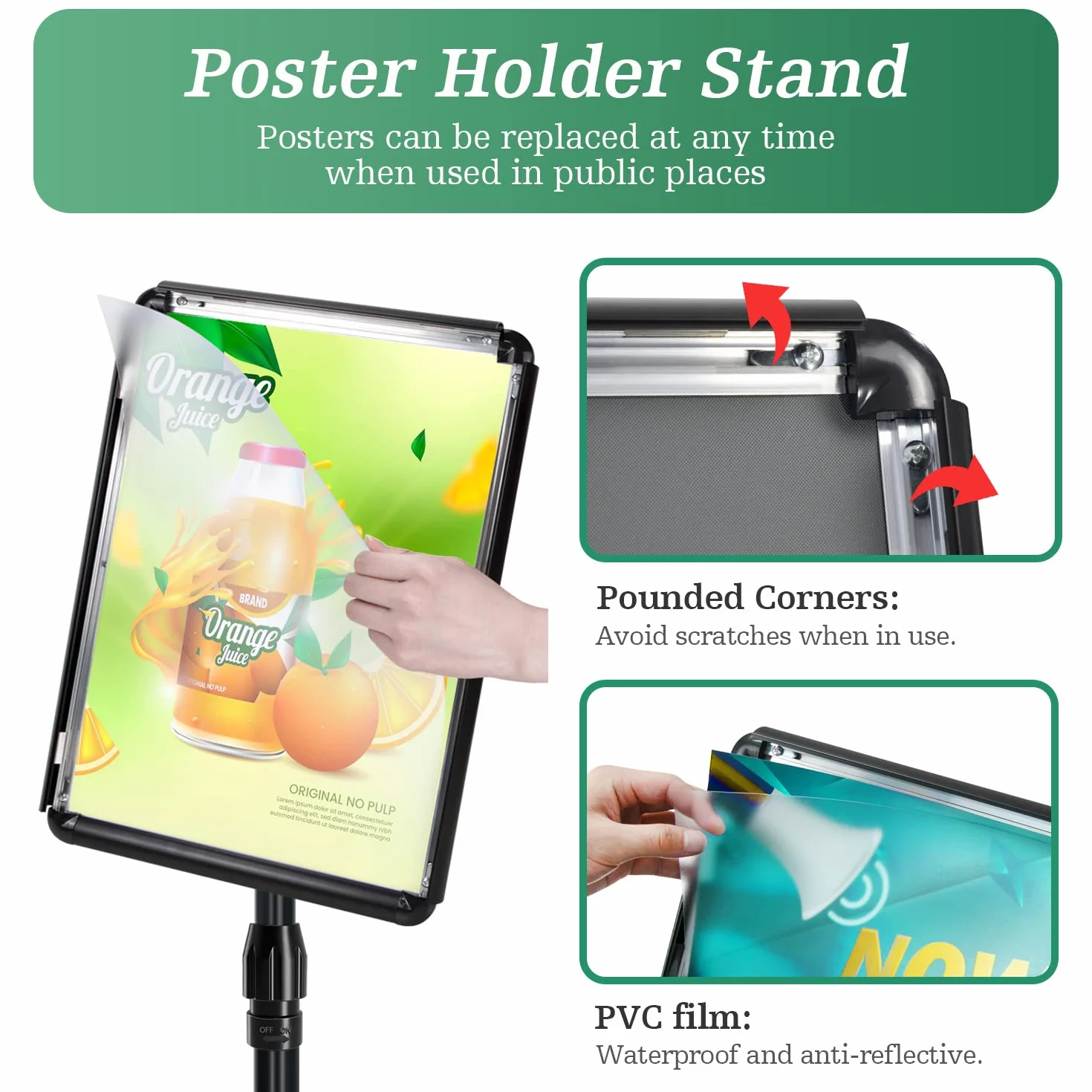 2pcs A4 Supporto Espositore Regolabile Poster Supporto da Pavimento Segno Avviso del Supporto, Il Porta Poster in Alluminio può Sostituire Rapidamente i Poster（nero）