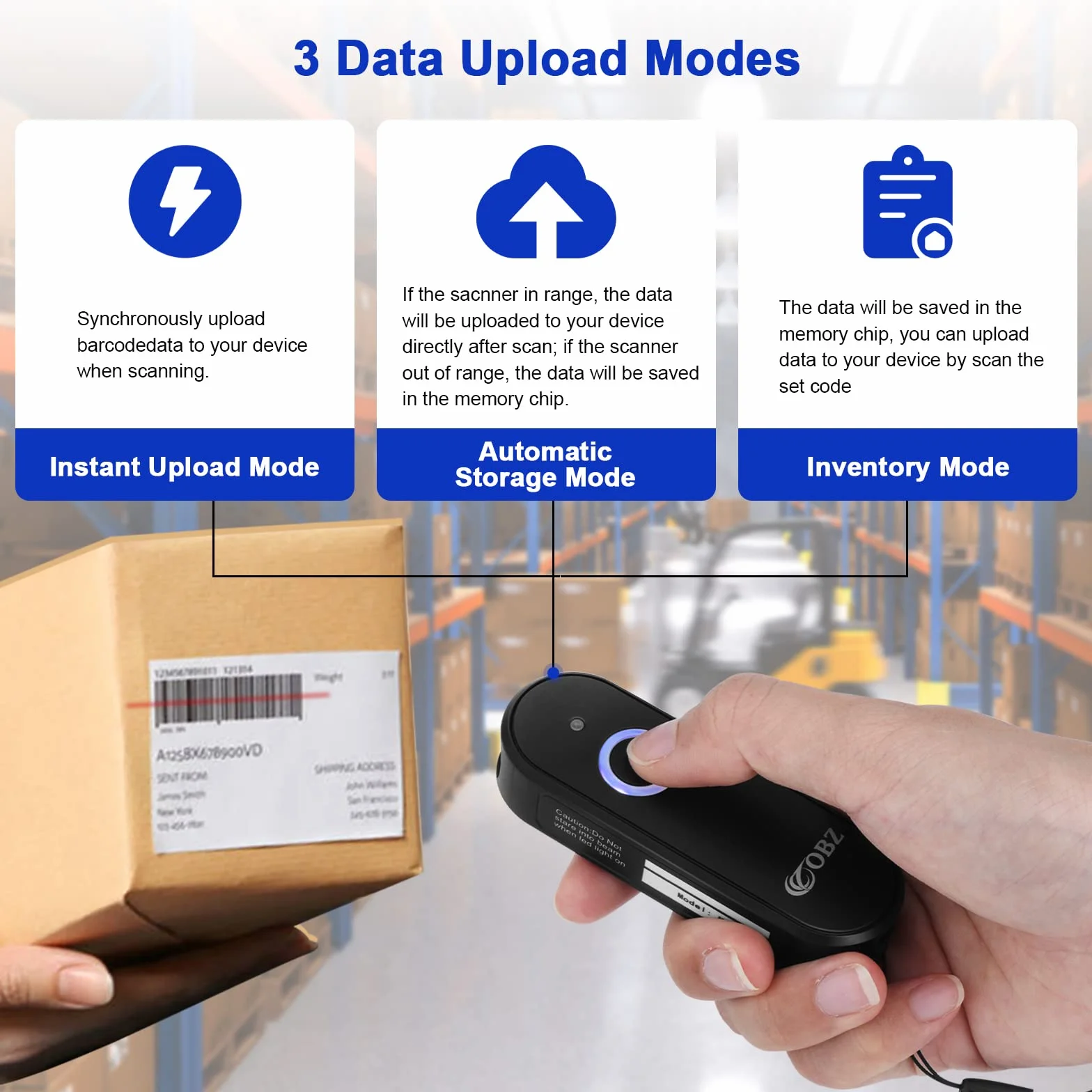 OBZ Mini Lettore Codice a Barre Wireless 2D 1D Lettore Barcode Bluetooth Portatile Lettore QR Code 2.4G USB Scanner di Codici a Barre Sanza Fili Barcode Scanner per iOS, Android, Tablet, PC, POS