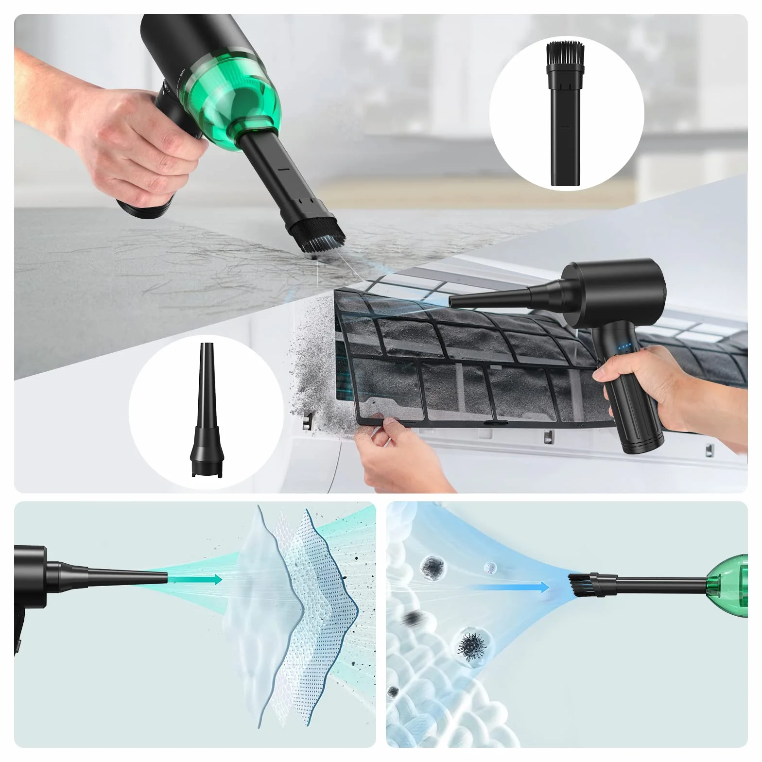 【Motore Brushless】 Reesibi 4 en 1 Elettrico 130000RPM Rimuovi Polvere Senza Fili & 12Kpa Aspirapolvere, Progettazione del Radiatore, Chip Intelligente, 3 Velocità, 90W, 7500mAh, 15W di Carica Rapida