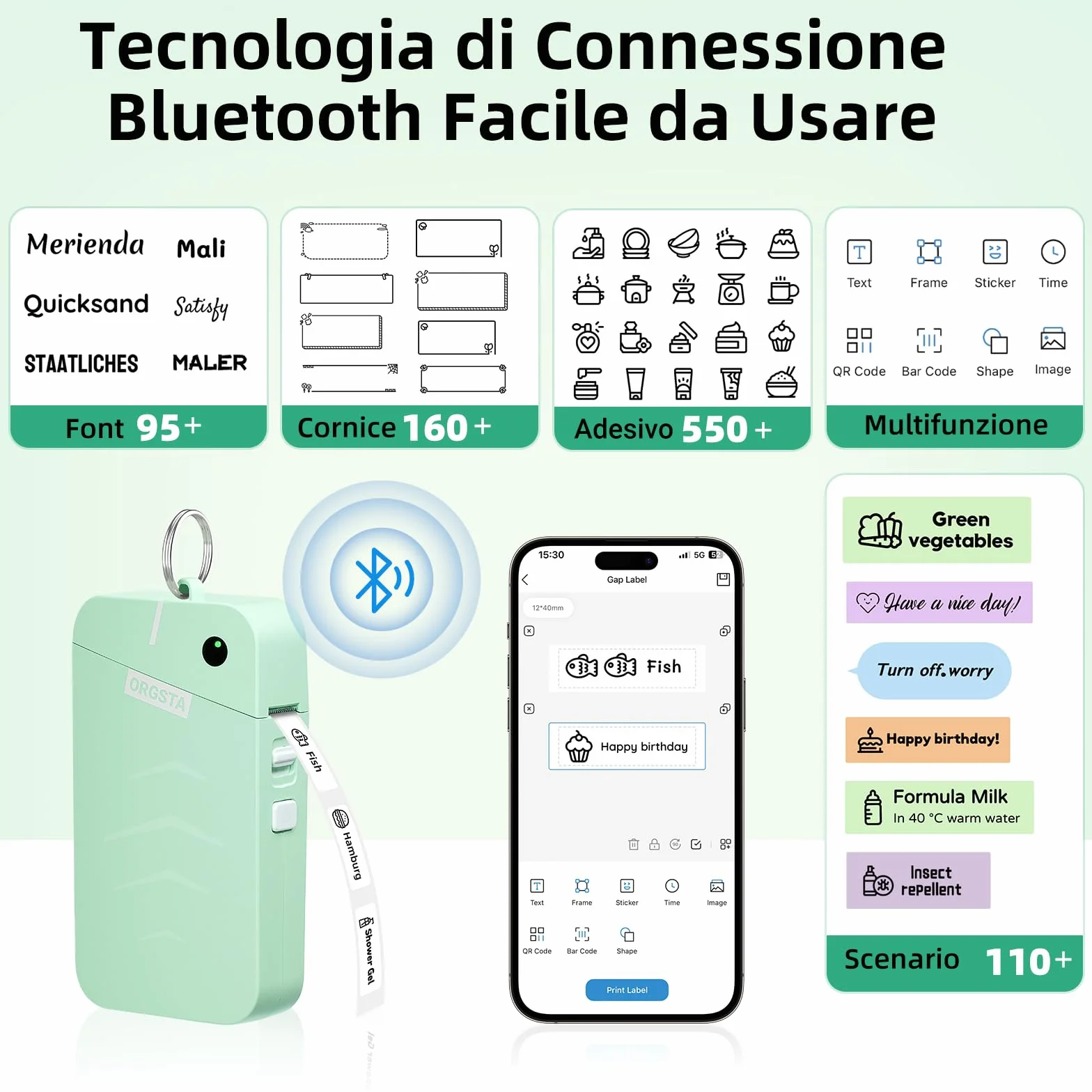ORGSTA S001 Etichettatrice Bluetooth 2000mAh Mini Termica Portatile Stampante Etichette Adesive