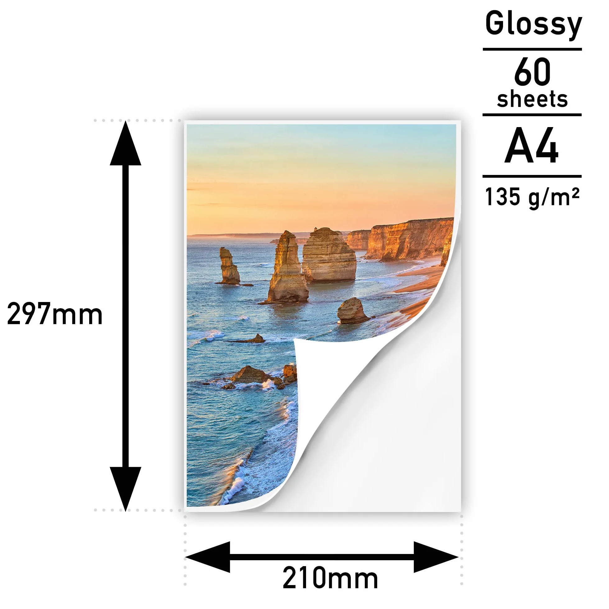 Carta Adesiva Lucida A4 60 Fogli 135g Carta Fotografica Stampabile per Stampanti A Getto d'inchiostro 210 x 297 mm