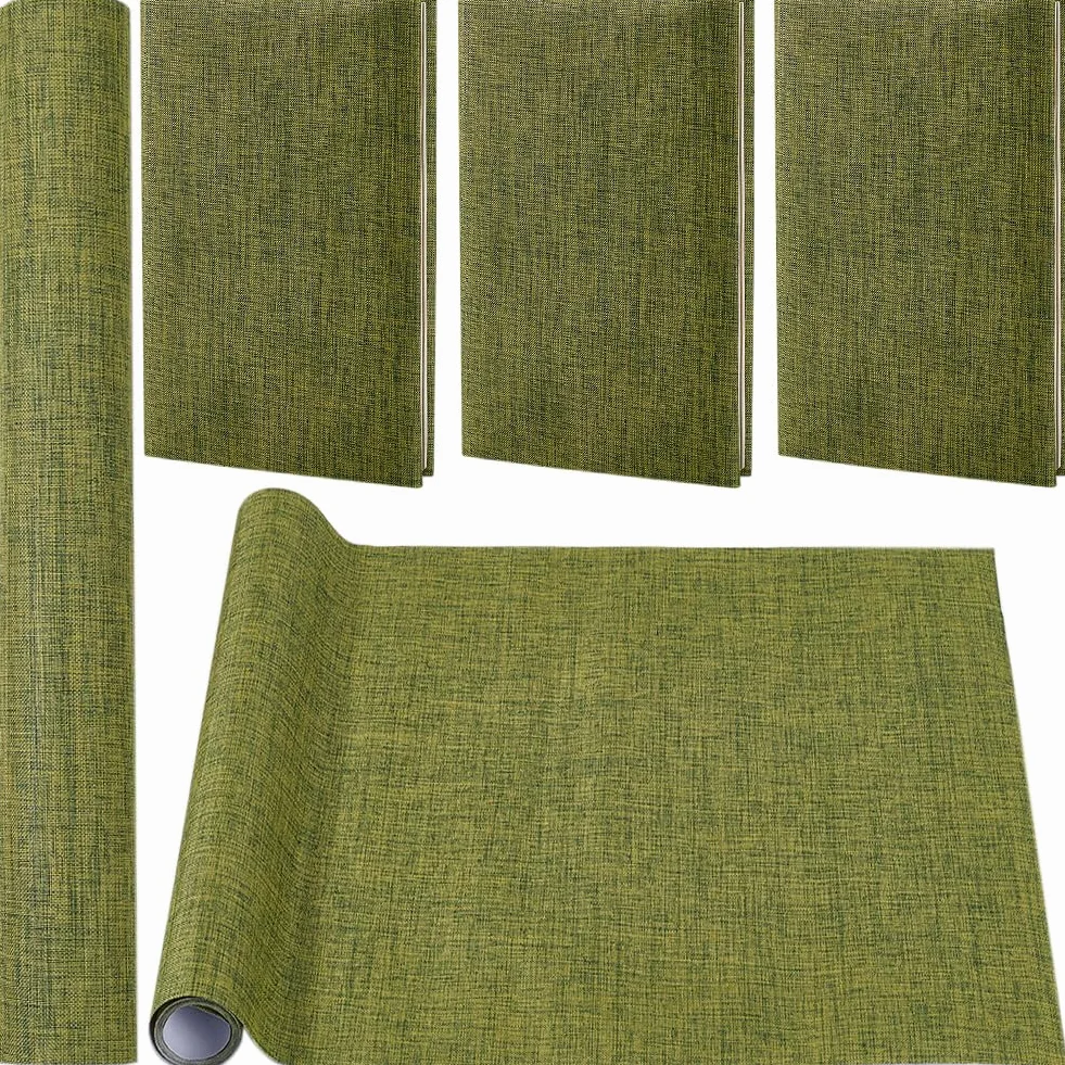 CRASPIRE Panno per Libri Verde Oliva 130 x 30 cm Lino Copertina per Libri con Supporto in Carta Scrapbooking
