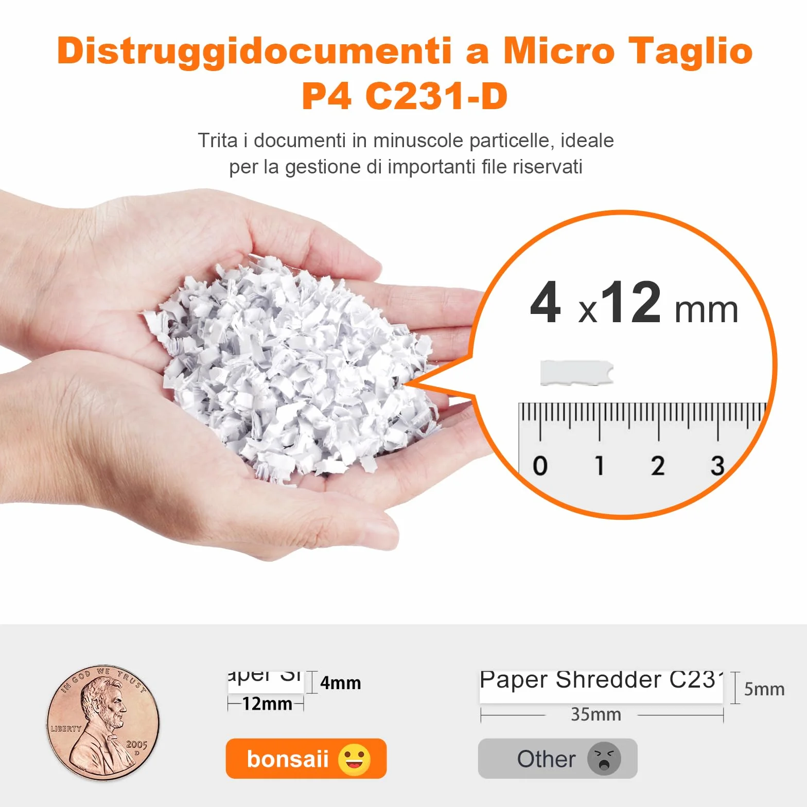 Bonsaii Distruggidocumenti, taglio micro-particellare P4, alimentazione automatica fino a 100 fogli, sistema anti-intasamento, 30 min continuo, contenitore da 16L – Per ufficio e casa, C231-D