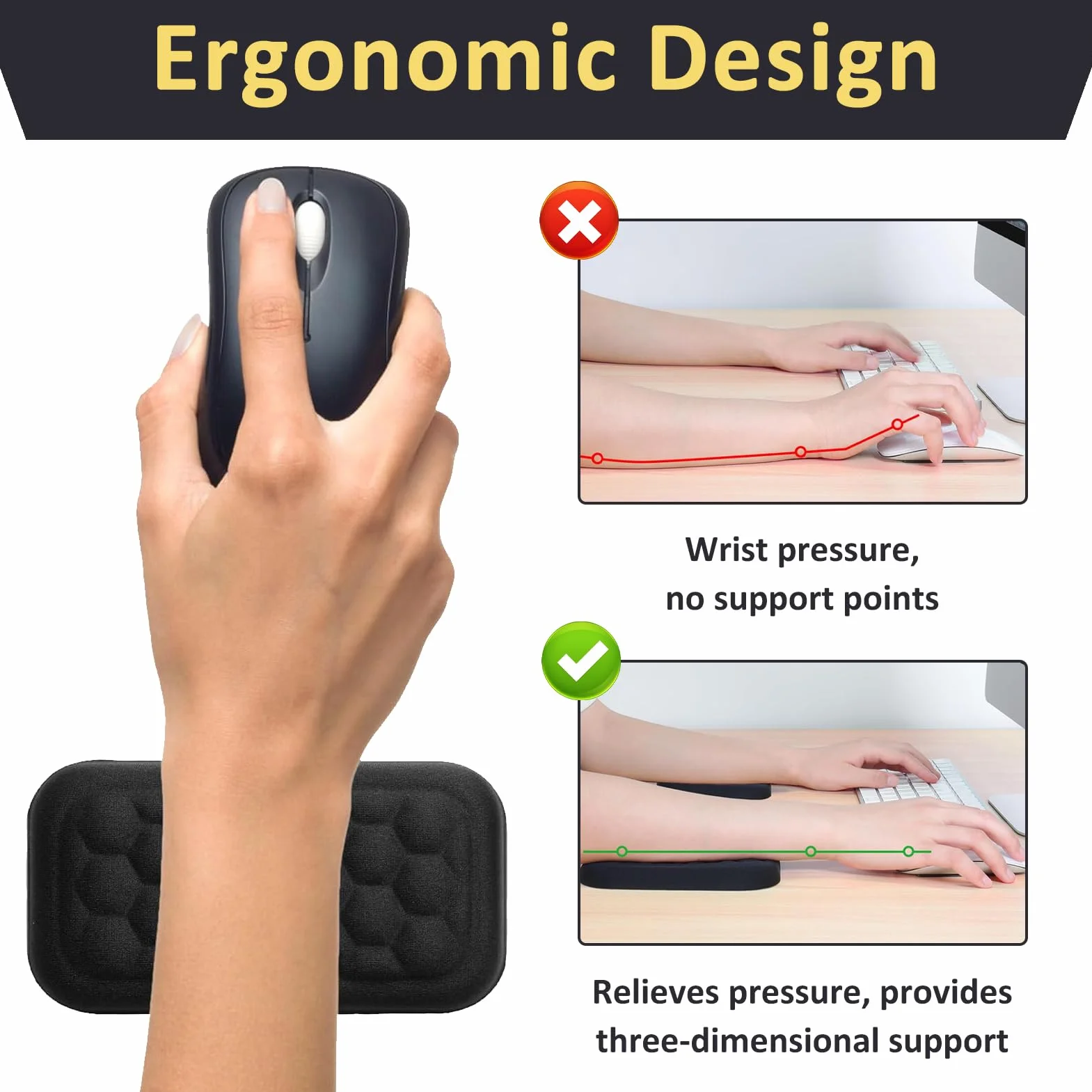 Poggiapolsi Mouse Ergonomico Memory Foam Antiscivolo per Scrivania