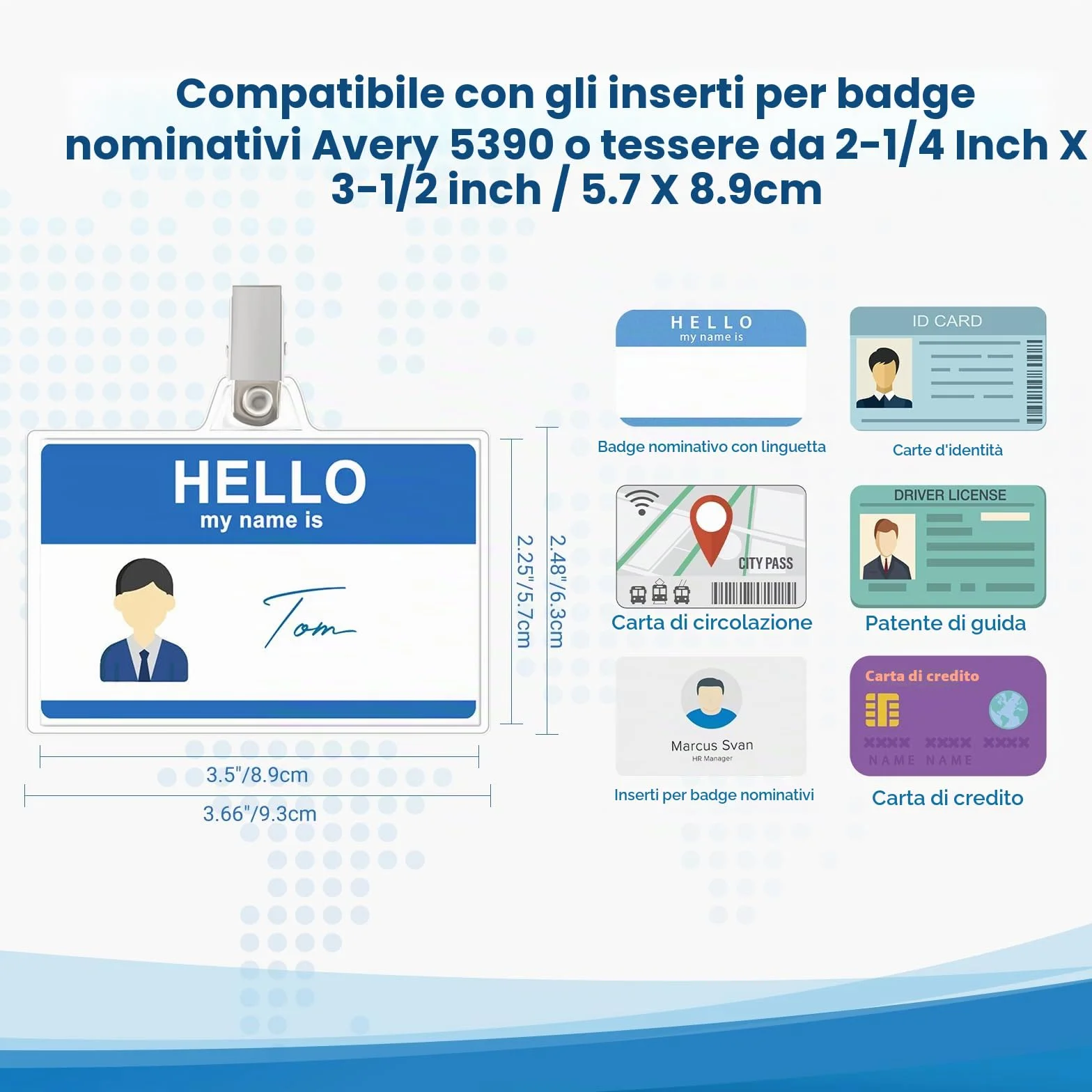 Porta badge in plastica trasparente 40 pezzi con clip 5,7 x 8,9 cm