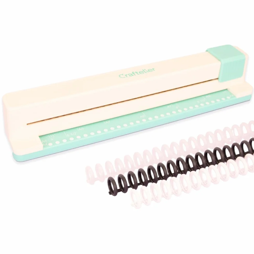 Craftelier - Legatrice manuale a 30 fori - Perforatrice con 6 anelli Tonalità Bianco e Nero - Fora fino a 5 fogli - Compatibile con formati A4, A5, A6, A7 - Per quaderni e scrapbooking