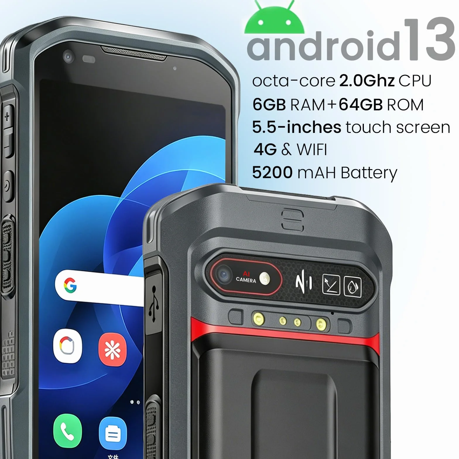 Kayoote S6 Lettore Codici a Barre Android 13, PDA Palmare Touchscreen 5.5", Octa-Core 6GB+64GB, Scanner 1D/2D/QR, Batteria 5200mAh, 4G WiFi NFC Terminale Dati per Inventario Magazzino