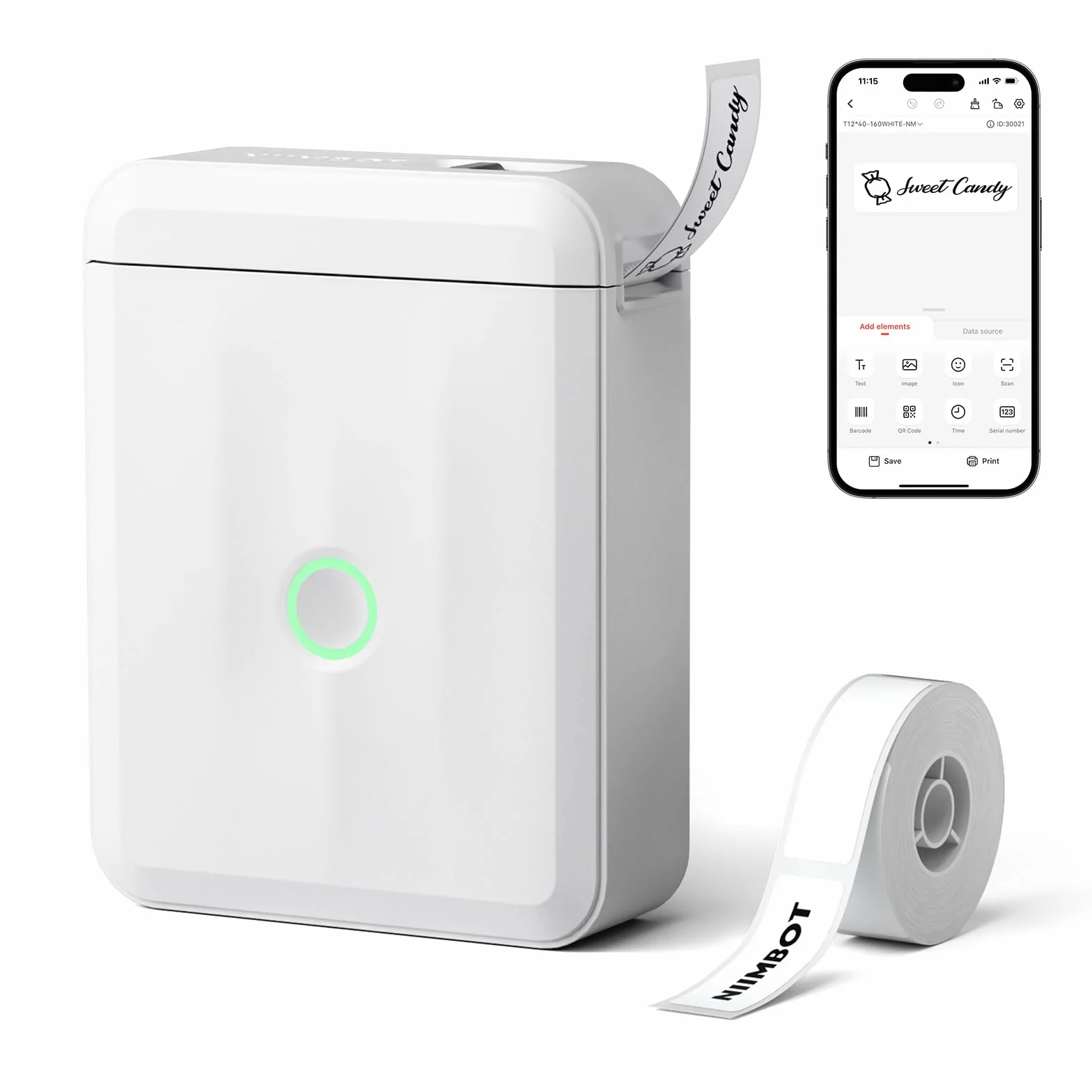 NIIMBOT D110 Mini Stampante Etichette Bluetooth, 60+ Caratteri, 1000+ Icone, Bianco