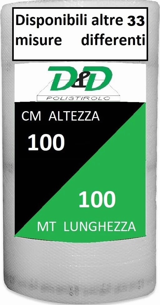 D. & D. Polistirolo - Pluriball H 100 cm x 100 mt/l per Imballaggio e Spedizioni – Made in Italy – Bolle Aria per Protezione, Imbottitura, Confezionamento di Oggetti nel Trasporto