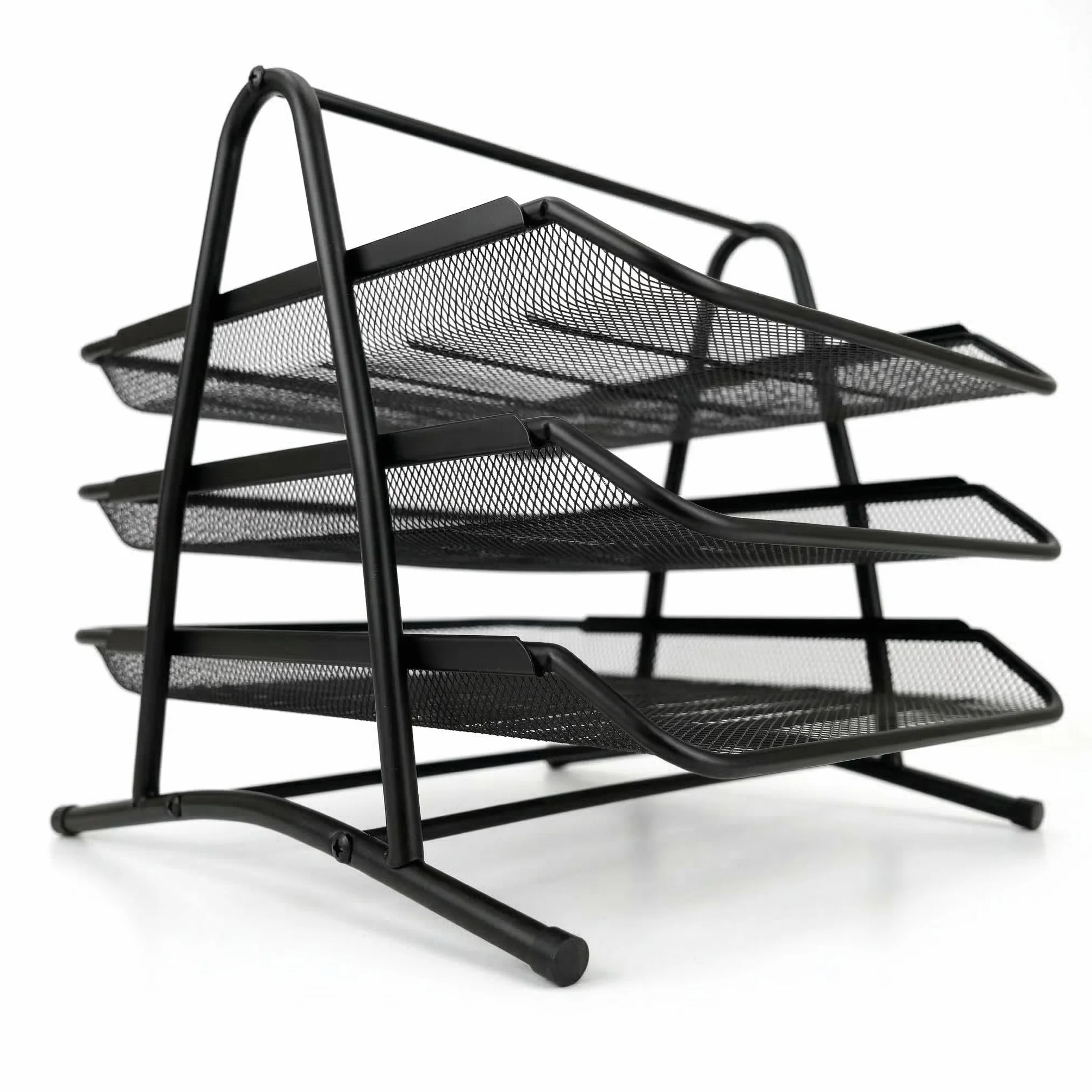 D.RECT KOMO Portadocumenti da Scrivania 3 Scomparti Metallo Rete Organizer A4 Estraibile 350x297x275 mm