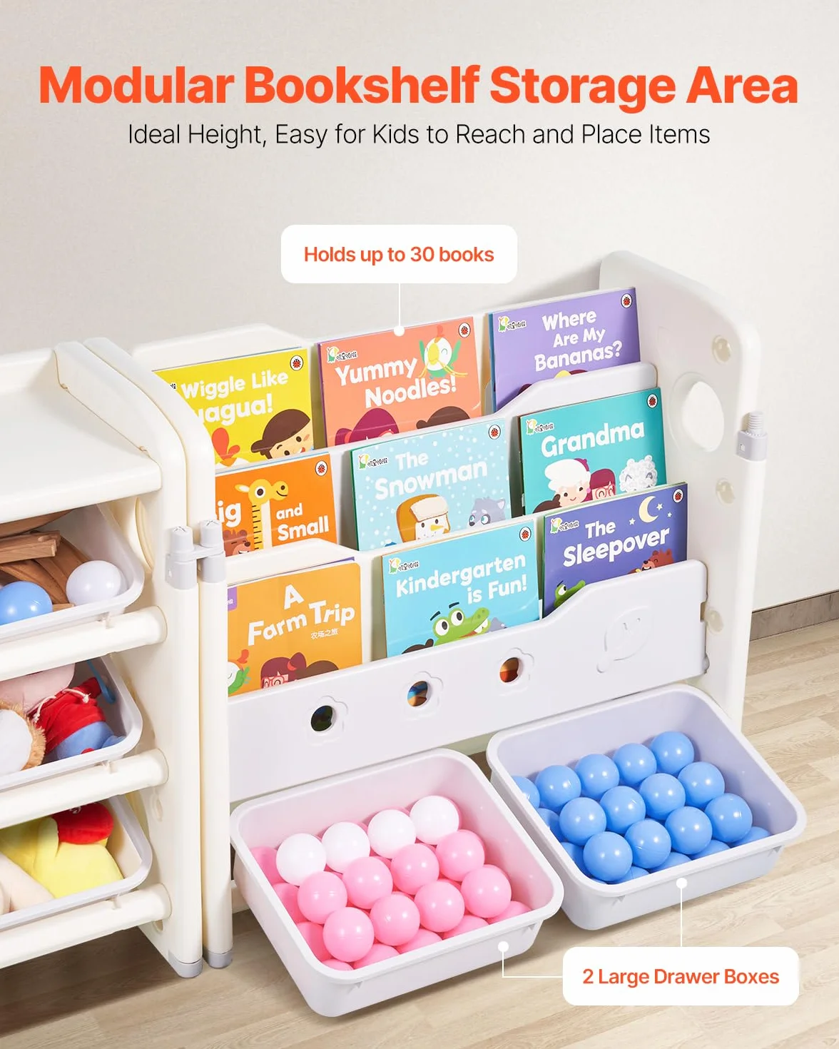 VEVOR Scaffale per Giocattoli in HDPE, Organizzatore per Giocattoli Multifunzionale a 4 Ripiani con 10 Contenitori in Plastica Flessibile, per Camera da Letto e Cameretta dei Bambini, Grigio e Beige