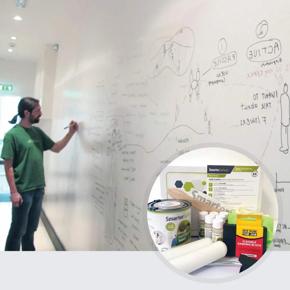 SmarterSurfaces Pittura Lavagna Smart - Vernice Lavagna Bianca - Lavabile - Scrivibile a Pennarelli - Muro Lavagna Fai da te - 6m² Bianco