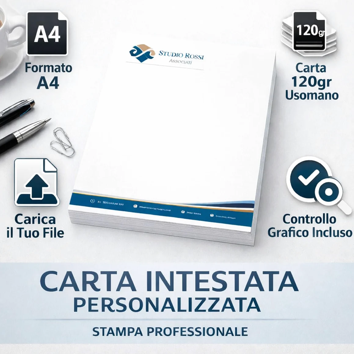 Carta Intestata Aziendale Personalizzata A4 – Carta Usomano 120gr – Stampa Digitale Professionale – Carica il Tuo File - 200 pezzi