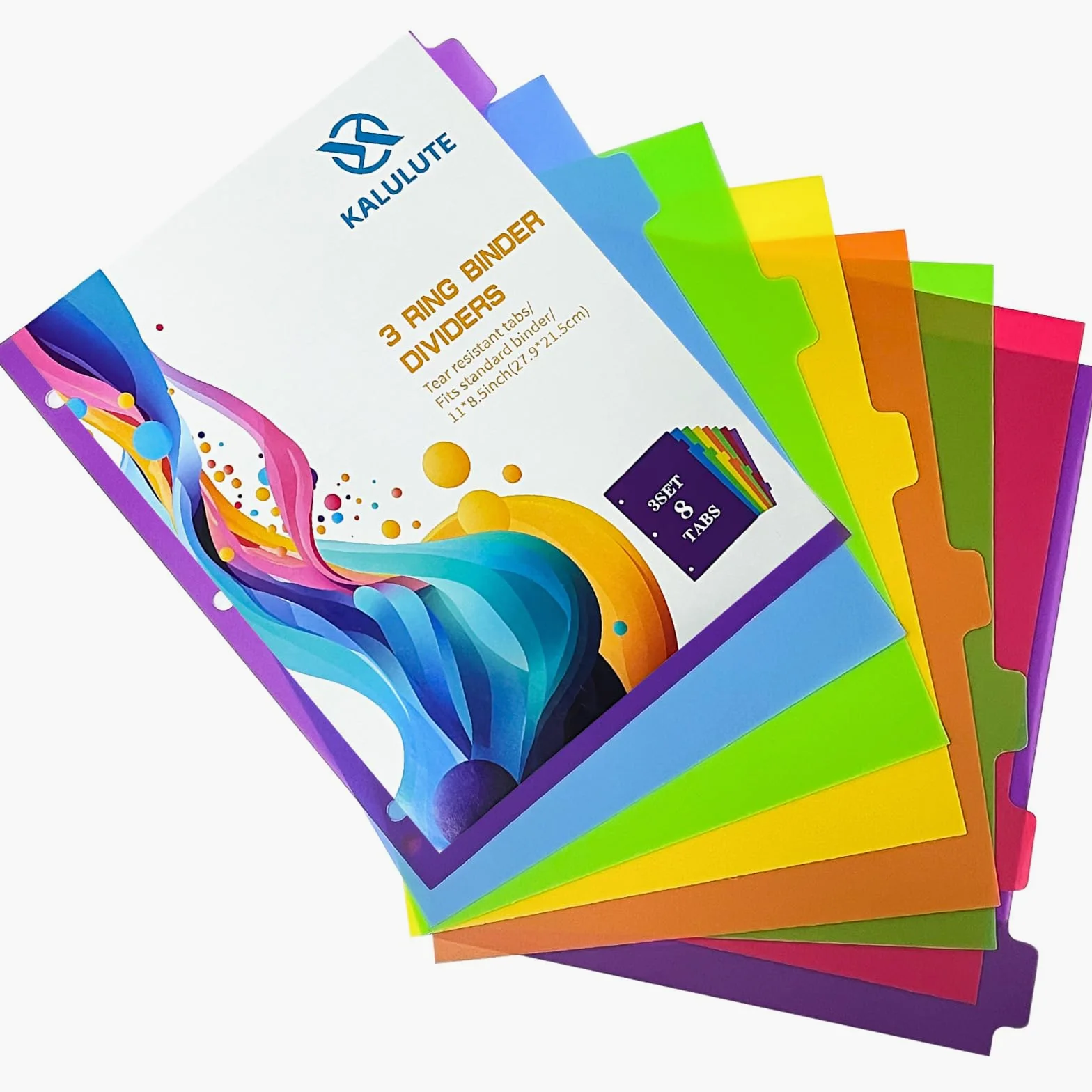 Confezione da 8 divisori per raccoglitori a 3 anelli, multicolori, 8 linguette divisori con linguette, divisori in plastica, divisori per quaderni, 8 divisori di alta qualità dai colori