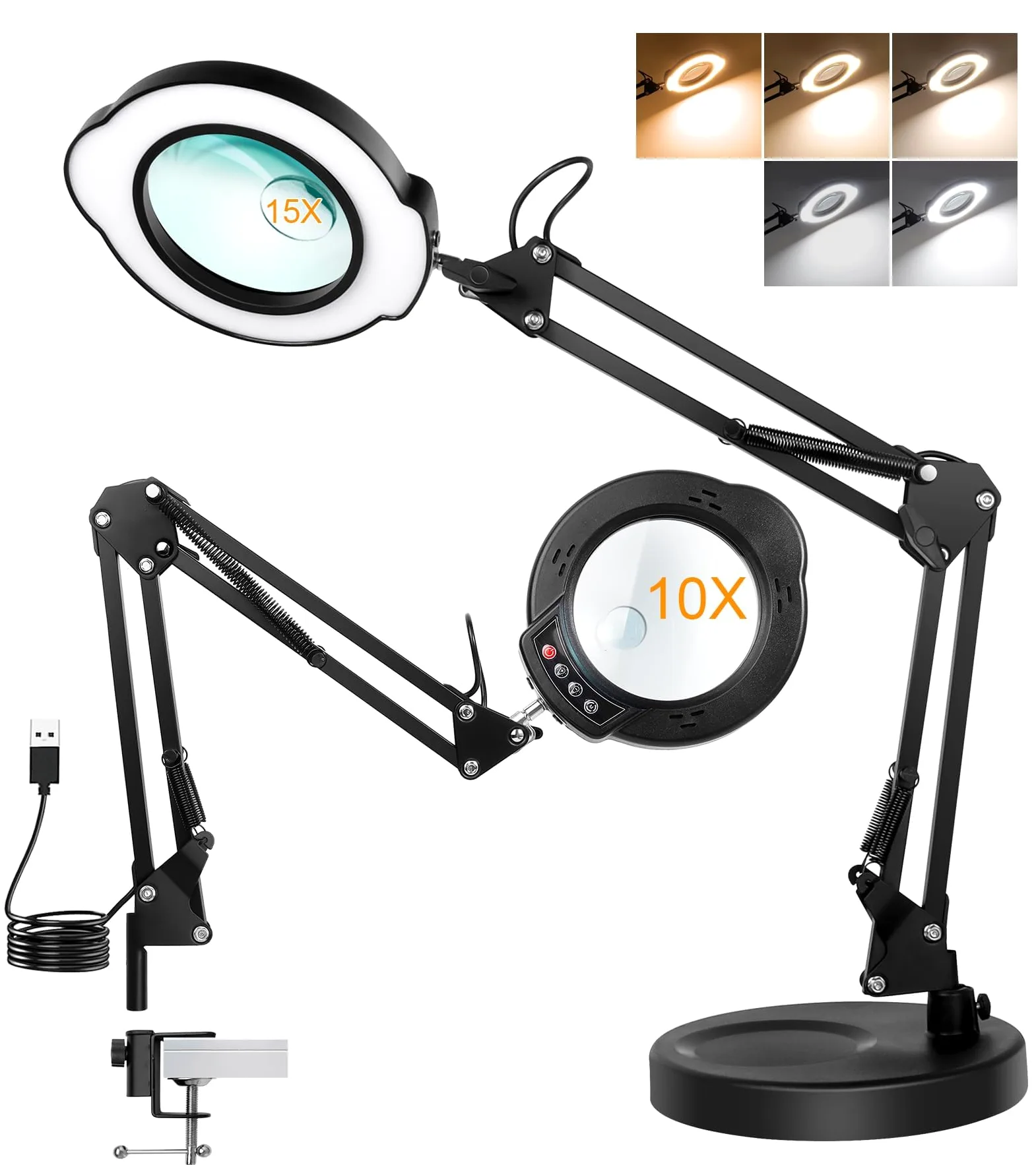 Lente d'ingrandimento da Tavolo 10X con Luce 84 Led Lente d'ingrandimento a Collo d'oca Flessibile Illuminata Led 5 Modalità Colore Dimmerabile per Pittura Artigianato Hobby Cucito Lavori Ravvicinati