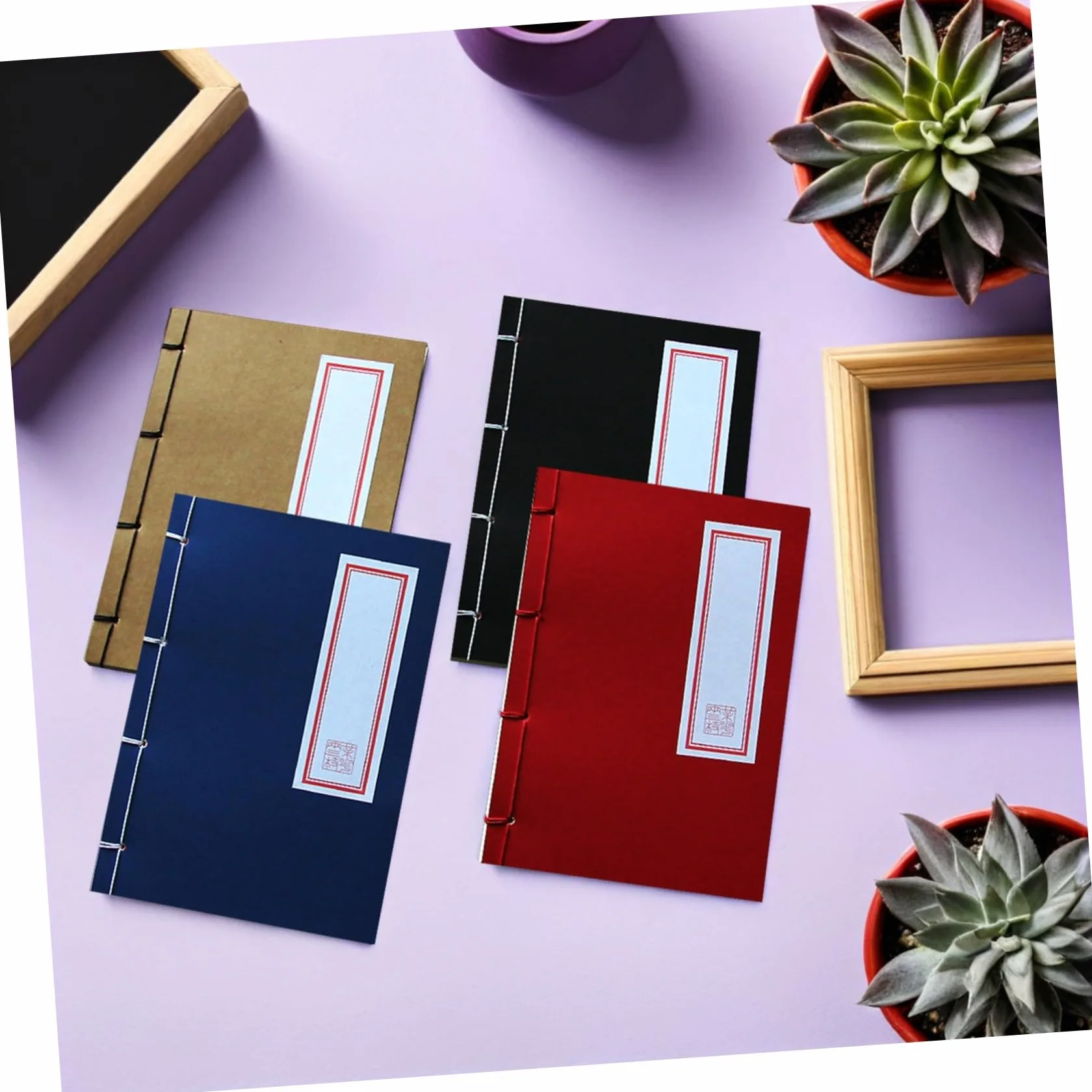 Housoutil 4pezzi Quaderni Vintage Stile Cinese Diario Diario di Carta Kraft Copertina Rigida Quaderno Retrò per Scrittura Disegno Taccuino Quaderno di Portatile