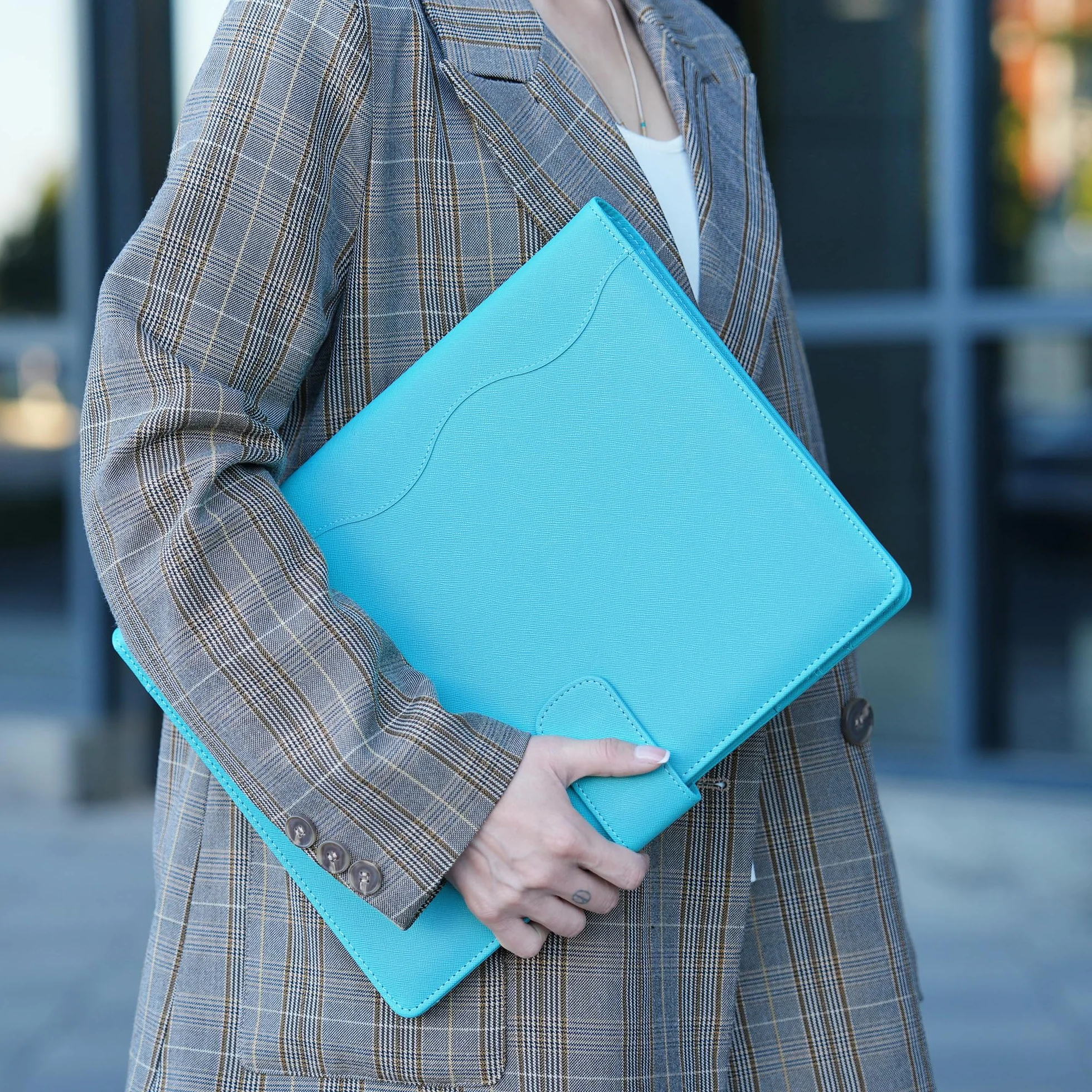 Wonderpool Portadocumenti A4 PU Pelle 4 Anelli Raccoglitore Rimovibile Tasca Funzionale Organizzatore Ufficio Viaggi Scuola Ciano