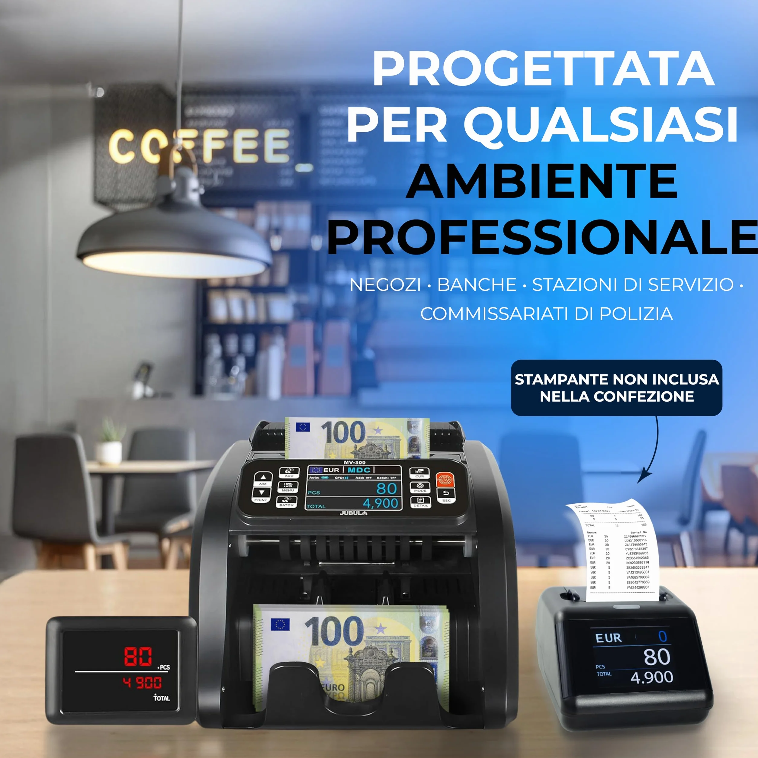 MV-300 Macchina conta banconote professionale a denominazione mista | EUR, USD, GBP | Verifica banconote | Macchina conta soldi | Contabanconote professionale miste | Contasoldi