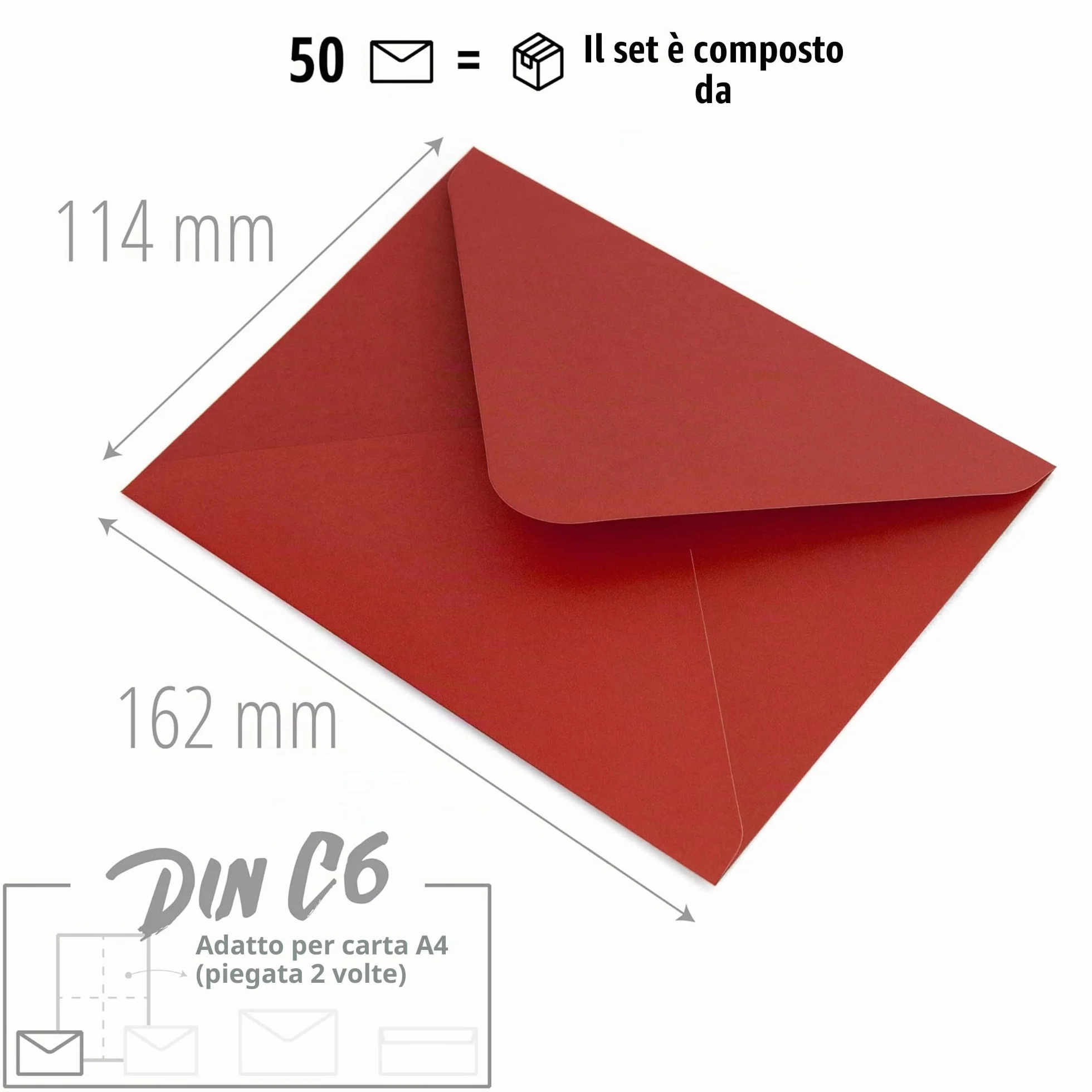 Buste di carta DIN C6 162x114 mm rosso 50 pezzi