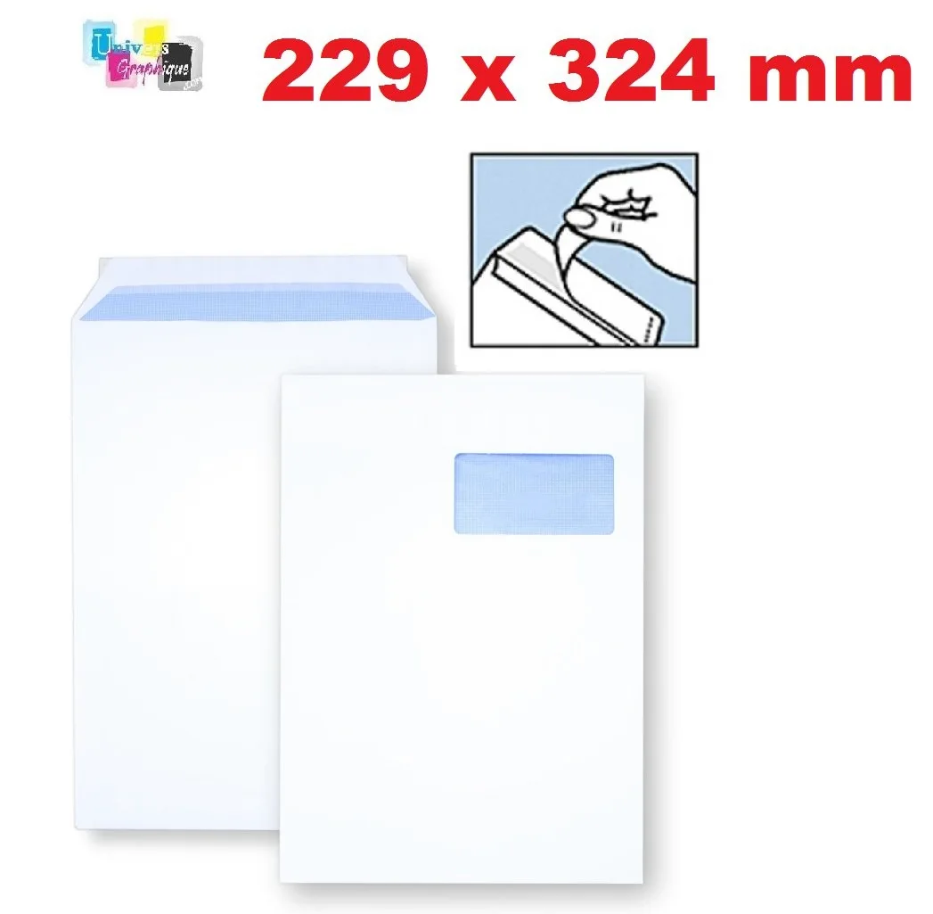 500 busta A4 con pouch finestra posta - C4 carta bianca formato 90g finestra 229 x 324 mm 50 x 100 mm chiusura autoadesiva