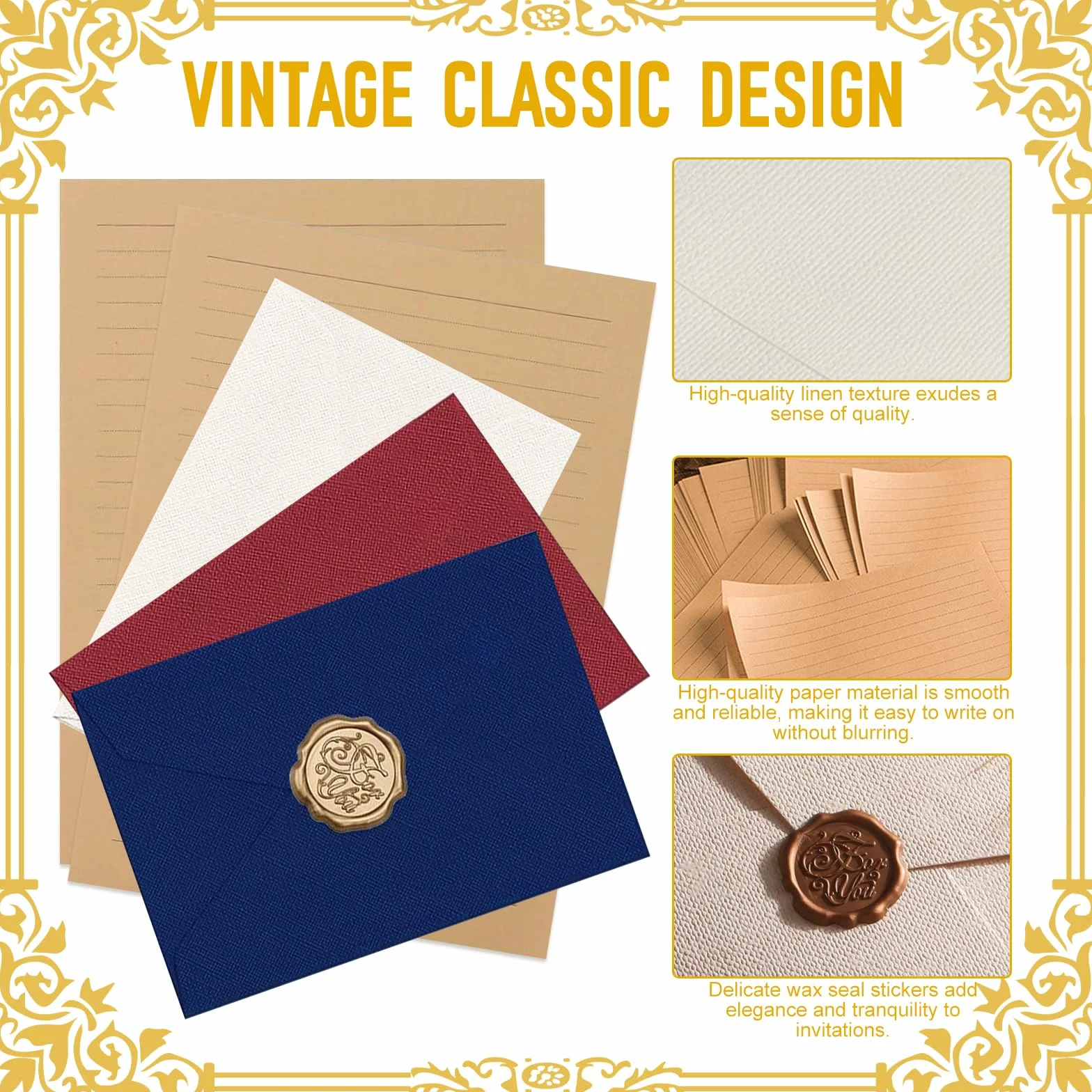 Set di Carta da Lettere Vintage 38 Pezzi, Buste in Lino con Sigillo di Cera, A5 Kraft per Inviti Nozze