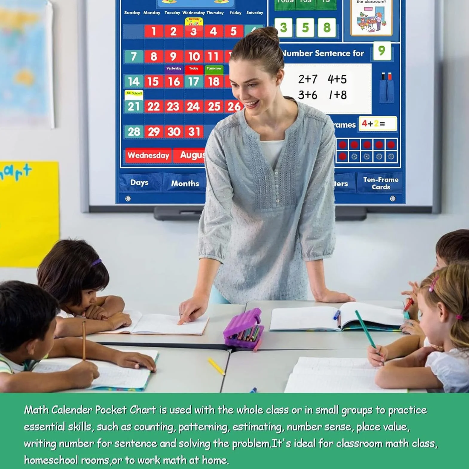 Calendario Matematico Quotidiano Attività Modulari Di Supporto Con Doppia | Cartellone Con Tasche Per La Classe Per Bambini Ragazzi Ragazze Insegnanti Genitori Vacanze Aula Casa E Scuola Ma