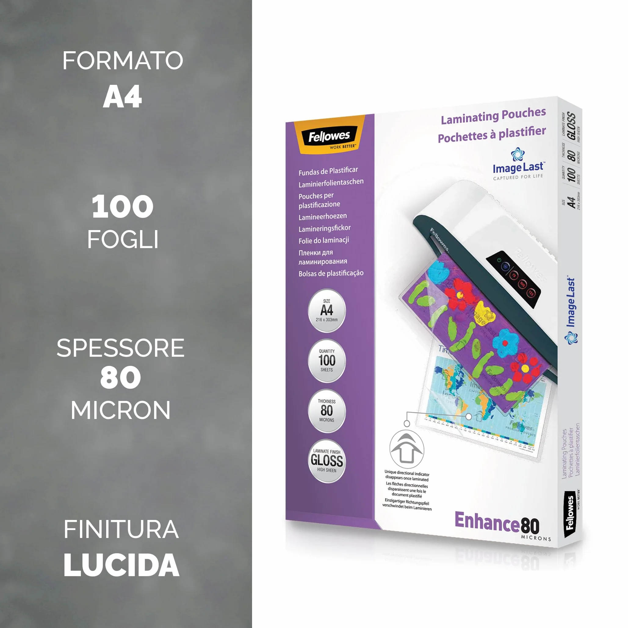 Fellowes Pouches per plastificazione A4 lucido 100 pezzi 160 micron