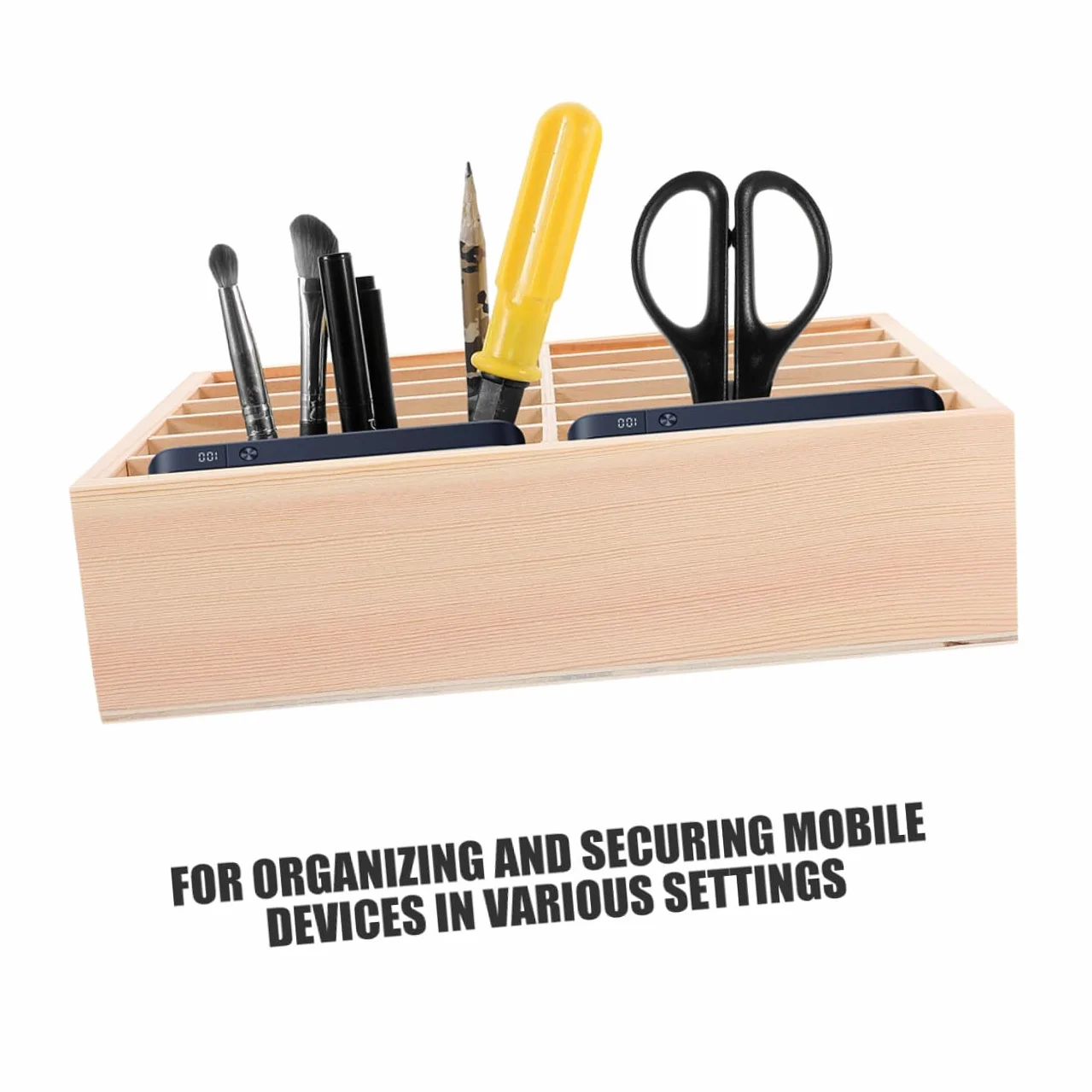 GALPADA Organizzatore per Telefono in Legno a 12 Scomparti, Supporto Compatto da Scrivania per Cellulare, Salvaspazio per Ufficio e Aula, Confezione da 2 Pezzi